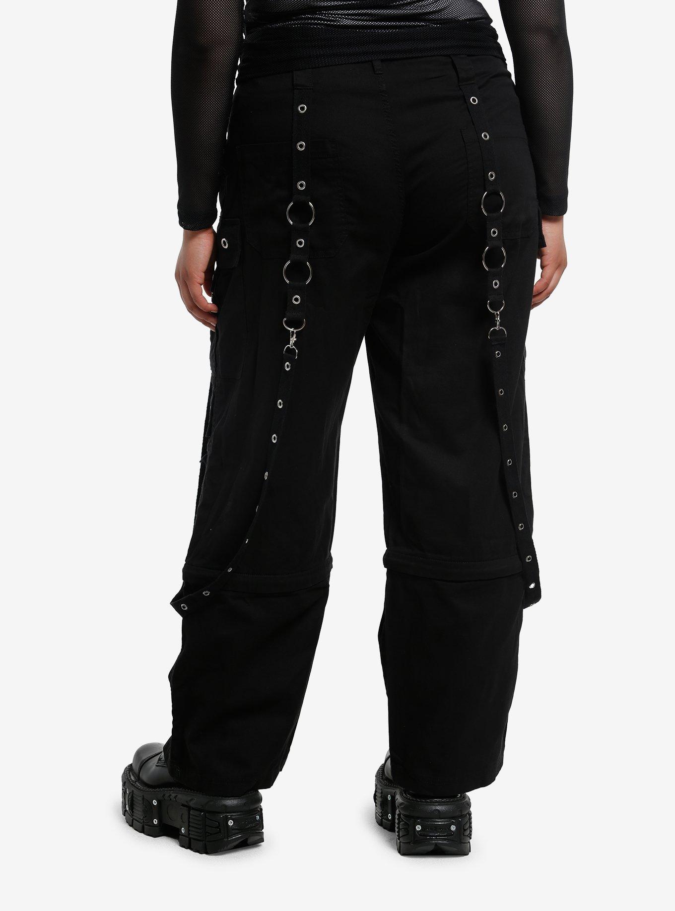 Black Patches Grommet Suspender Girls Cargo Pants Plus Size, , hi-res