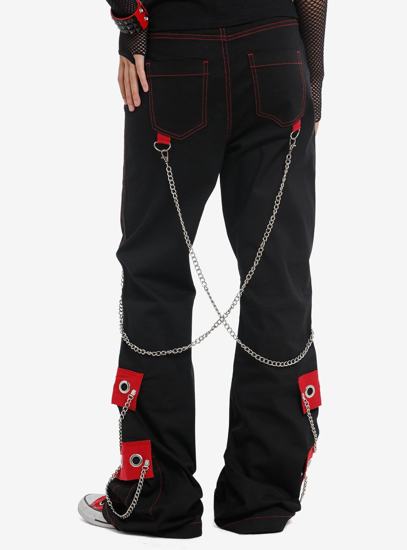 Social Collision Black & Red Chain Suspender Girls Wide Leg Pants, , hi-res