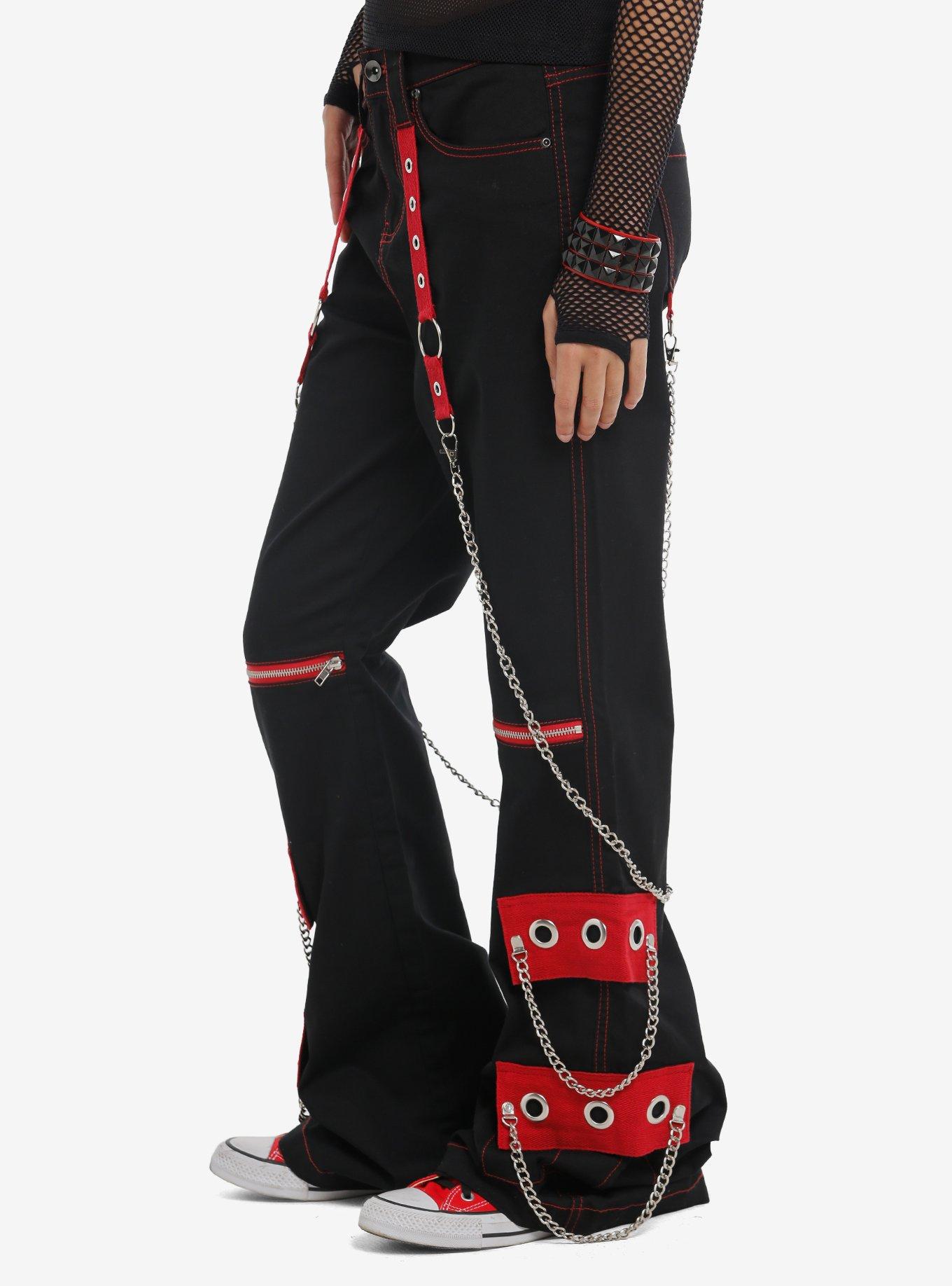 Social Collision Black & Red Chain Suspender Girls Wide Leg Pants, RED, alternate