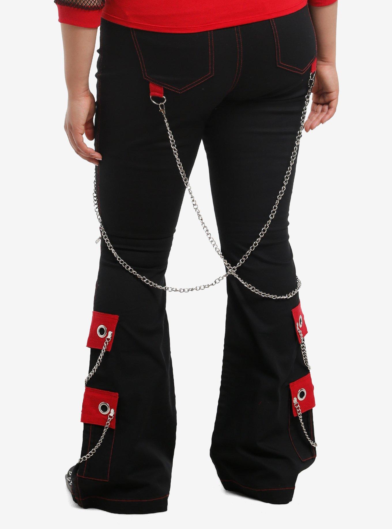 Social Collision Black & Red Chain Suspender Girls Wide Leg Pants Plus Size, , hi-res