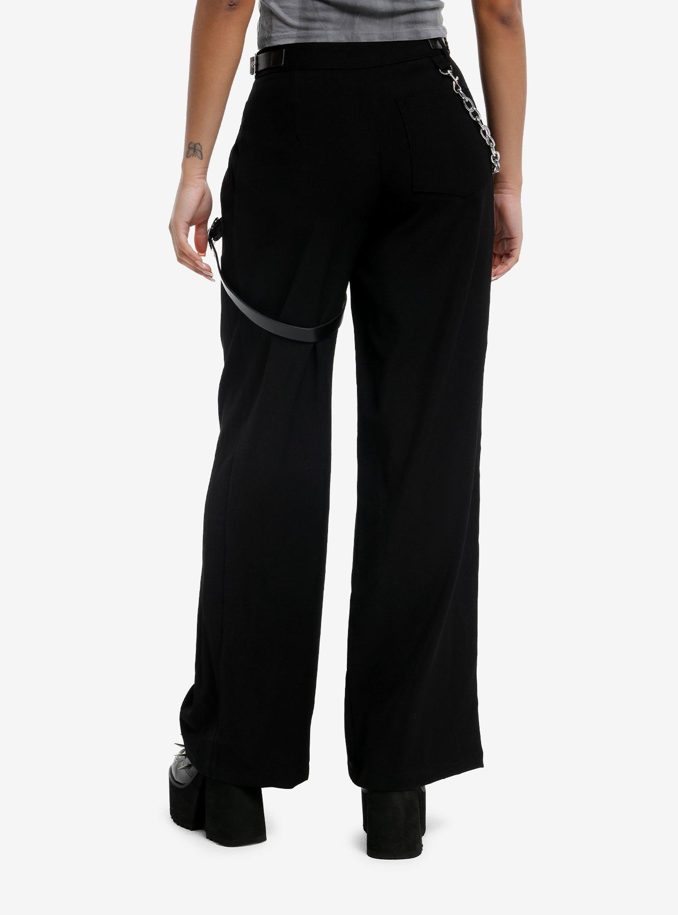 Black Harness Girls Wide Leg Pants, , hi-res