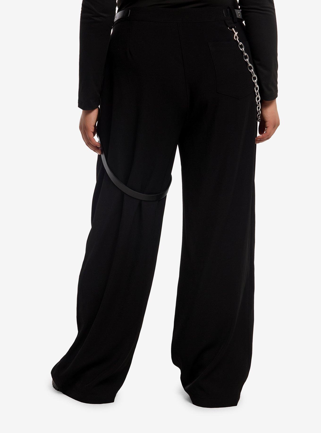 Black Harness Girls Wide Leg Pants Plus Size, , hi-res