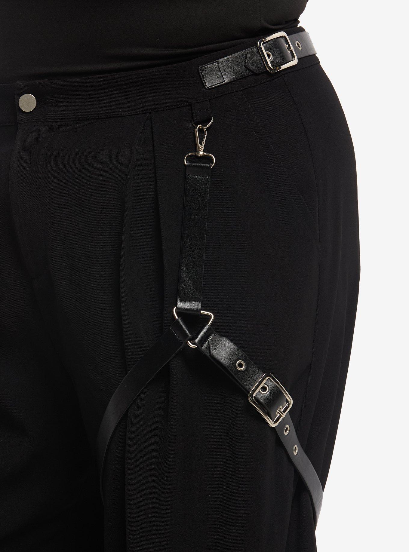 Black Harness Girls Wide Leg Pants Plus Size, BLACK, alternate