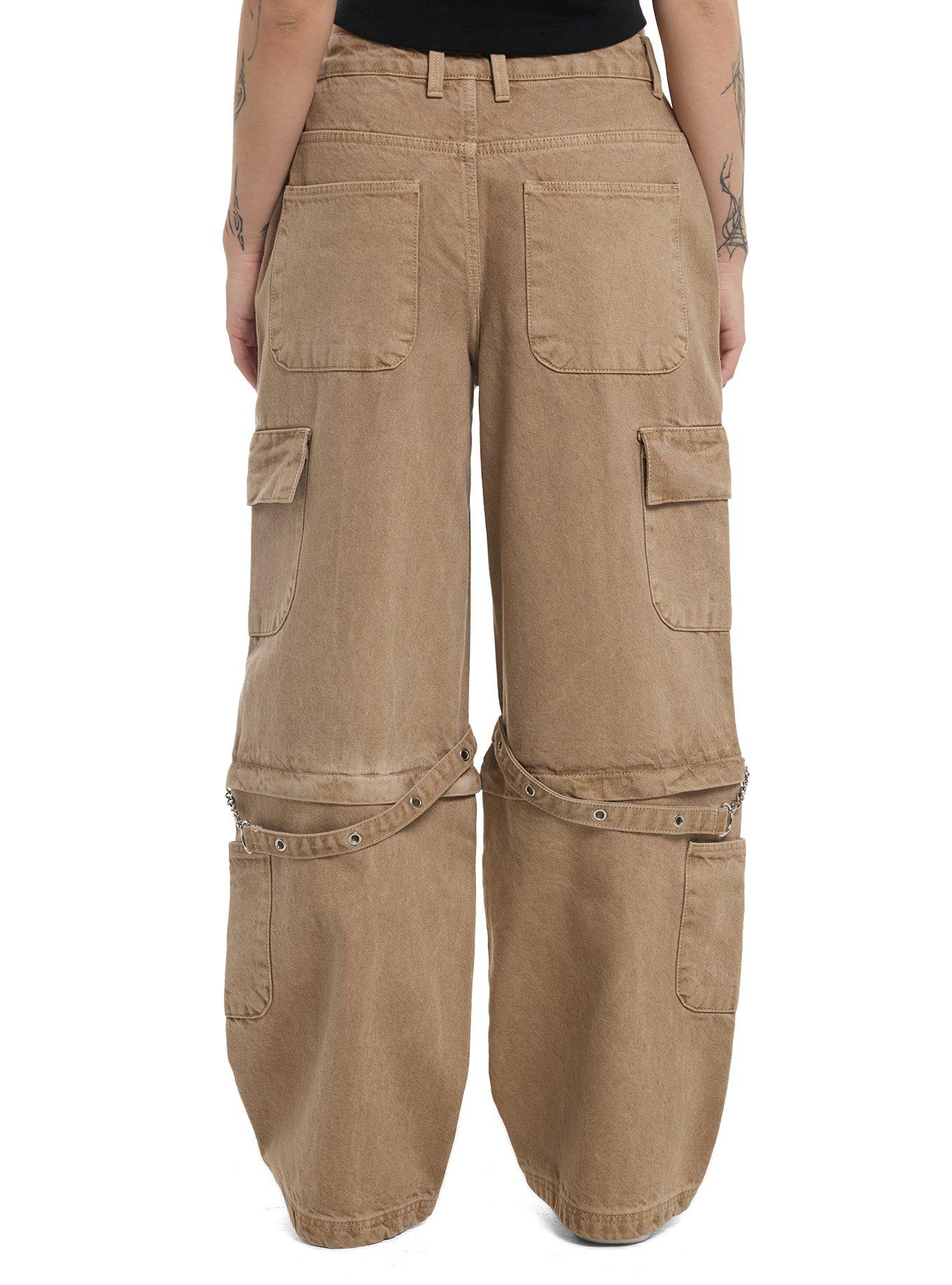 Brown Wash Side Chain Cargo Pants, , hi-res