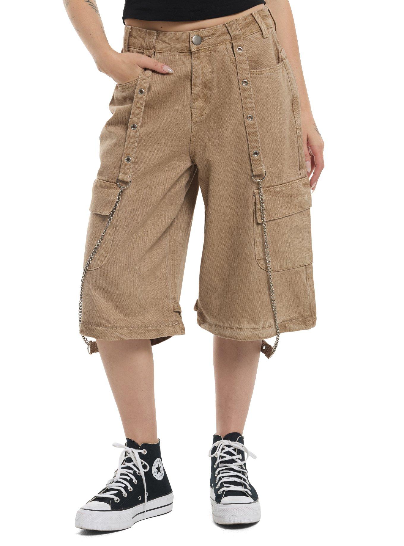 Brown Wash Side Chain Cargo Pants, GREY, alternate