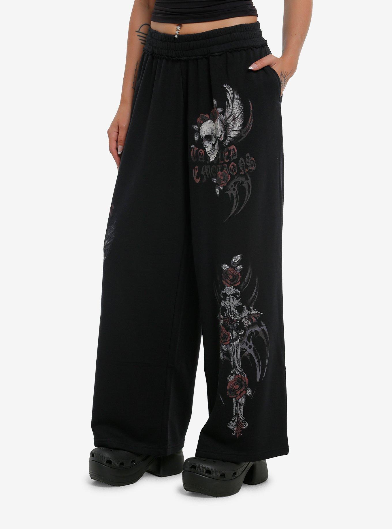 Gothic Cross & Skull Girls Lounge Pants, BLACK, alternate