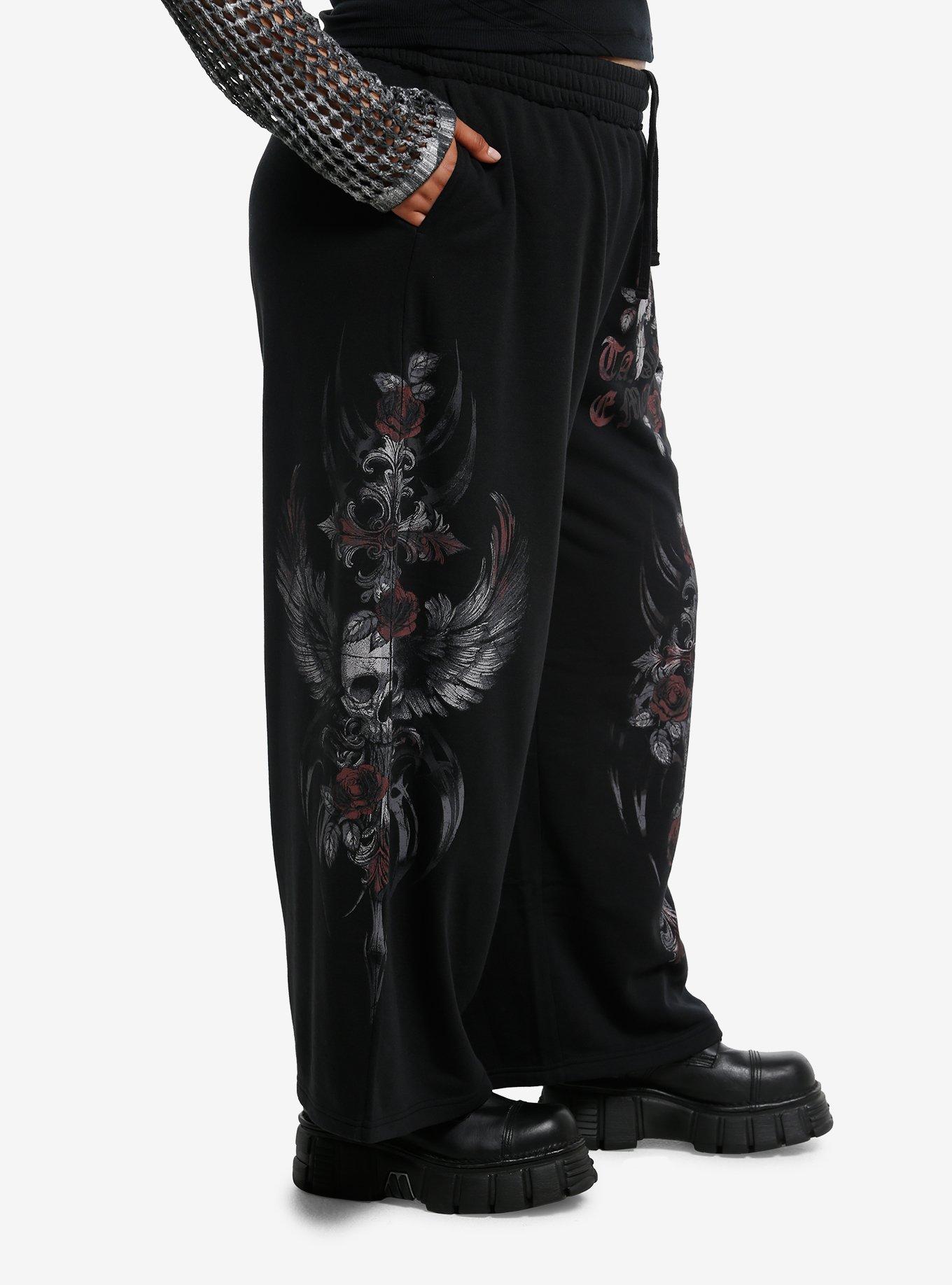 Gothic Cross & Skull Girls Lounge Pants Plus Size, BLACK, alternate