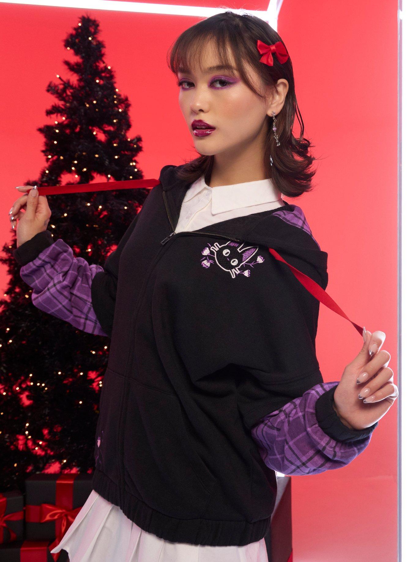 Her Universe Studio Ghibli® Kiki's Delivery Service Jiji Plaid Twofer Girls Hoodie, MULTI, alternate