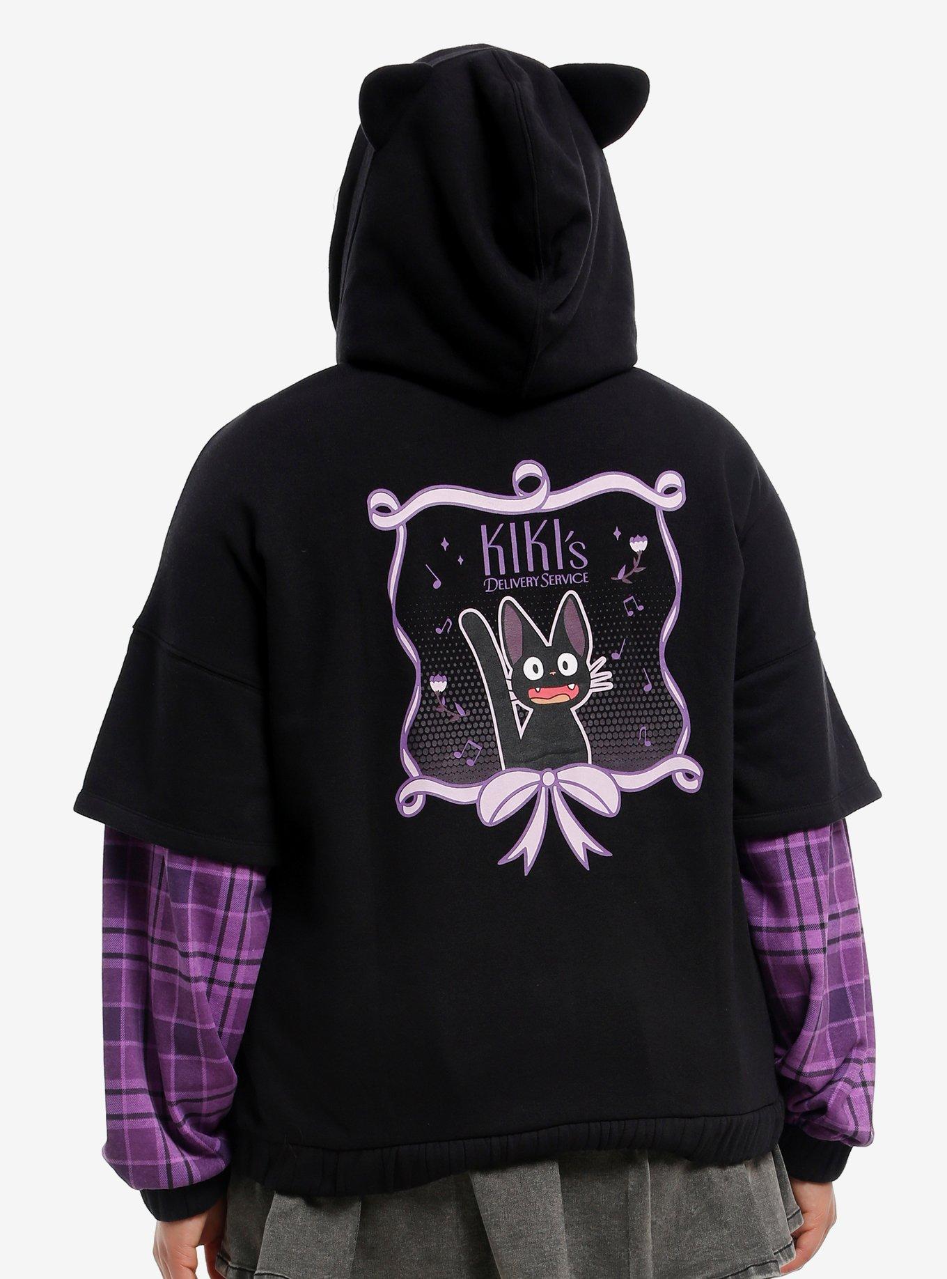 Her Universe Studio Ghibli® Kiki's Delivery Service Jiji Plaid Twofer Girls Hoodie Plus Size, , hi-res