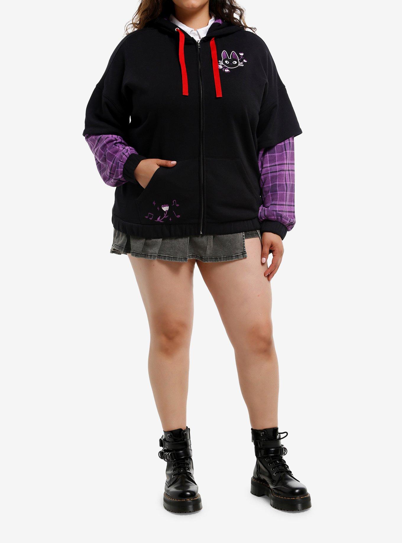 Her Universe Studio Ghibli® Kiki's Delivery Service Jiji Plaid Twofer Girls Hoodie Plus Size, MULTI, alternate