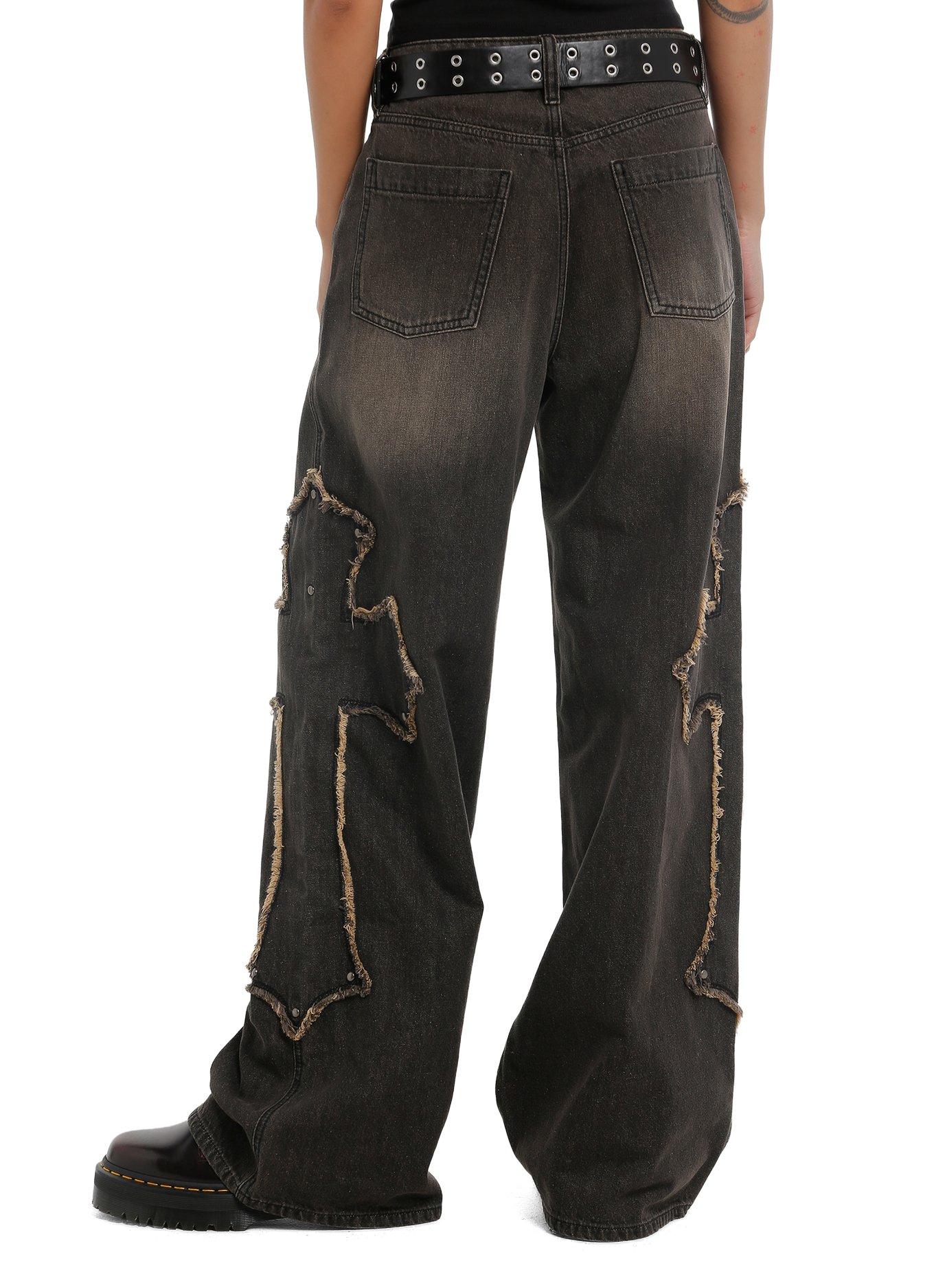Social Collision Black Vintage Wash Gothic Cross Girls Wide Leg Jeans, , hi-res