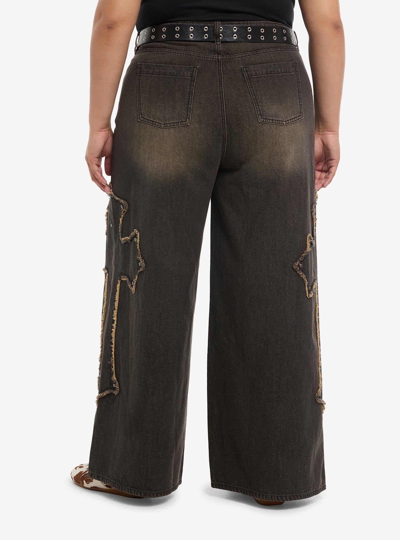 Social Collision Black Vintage Wash Gothic Cross Girls Wide Leg Jeans Plus Size, , hi-res