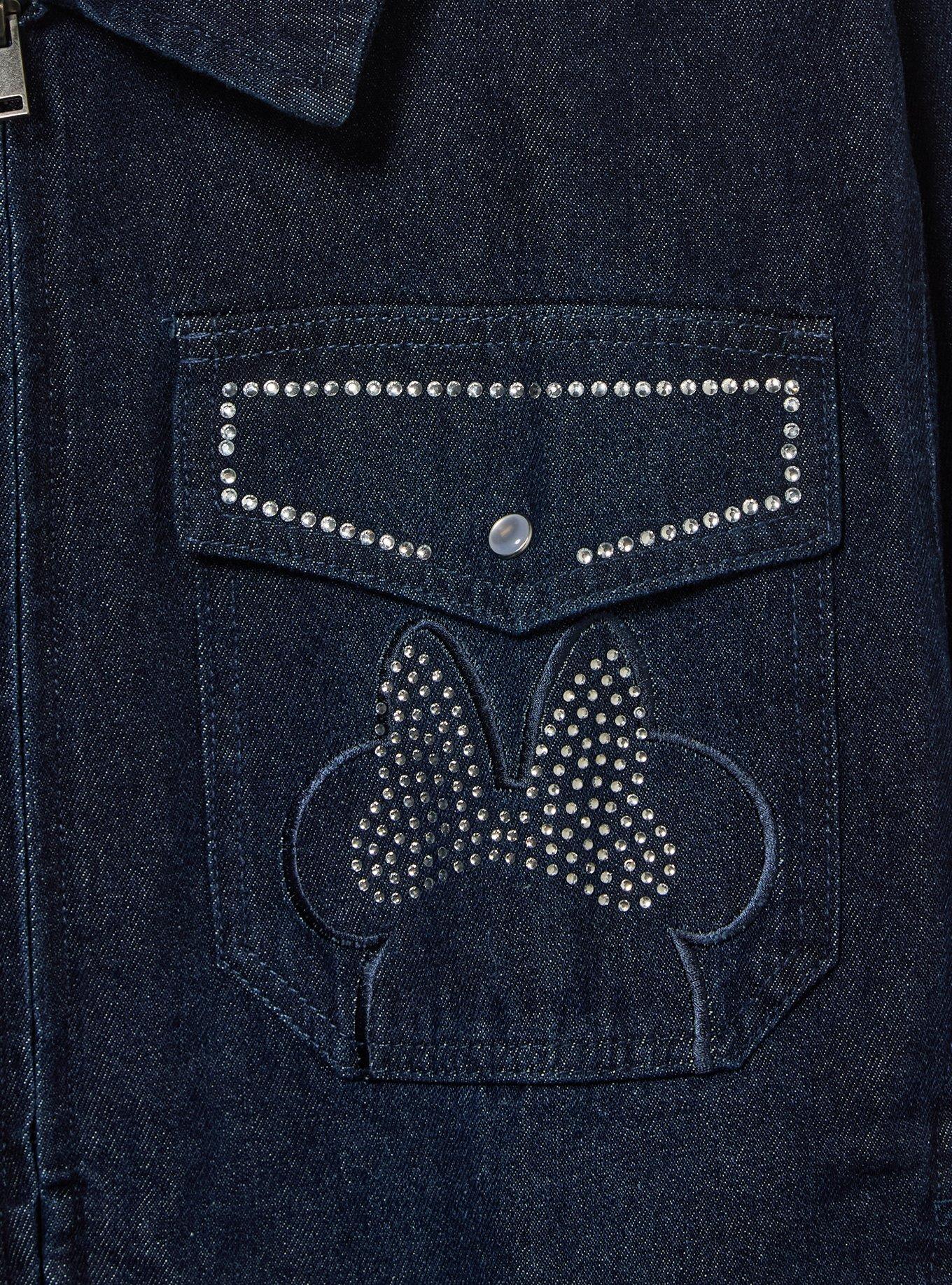 Disney Minnie Mouse Rhinestone Women's Plus Size Denim Jacket - BoxLunch Exclusive, DENIM, alternate