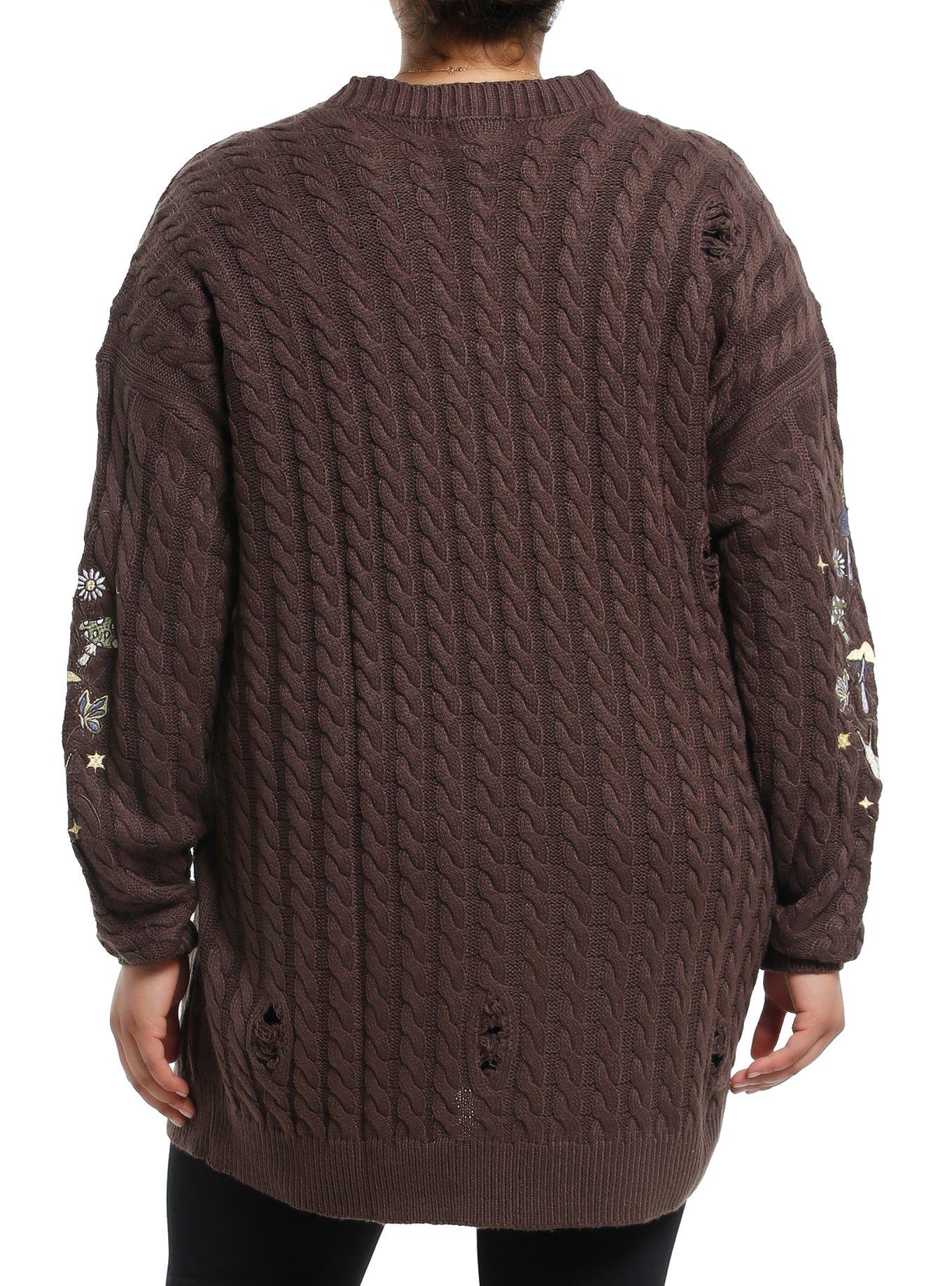 Thorn & Fable Mushroom & Frog Cable Knit Girls Cardigan Plus Size, , hi-res
