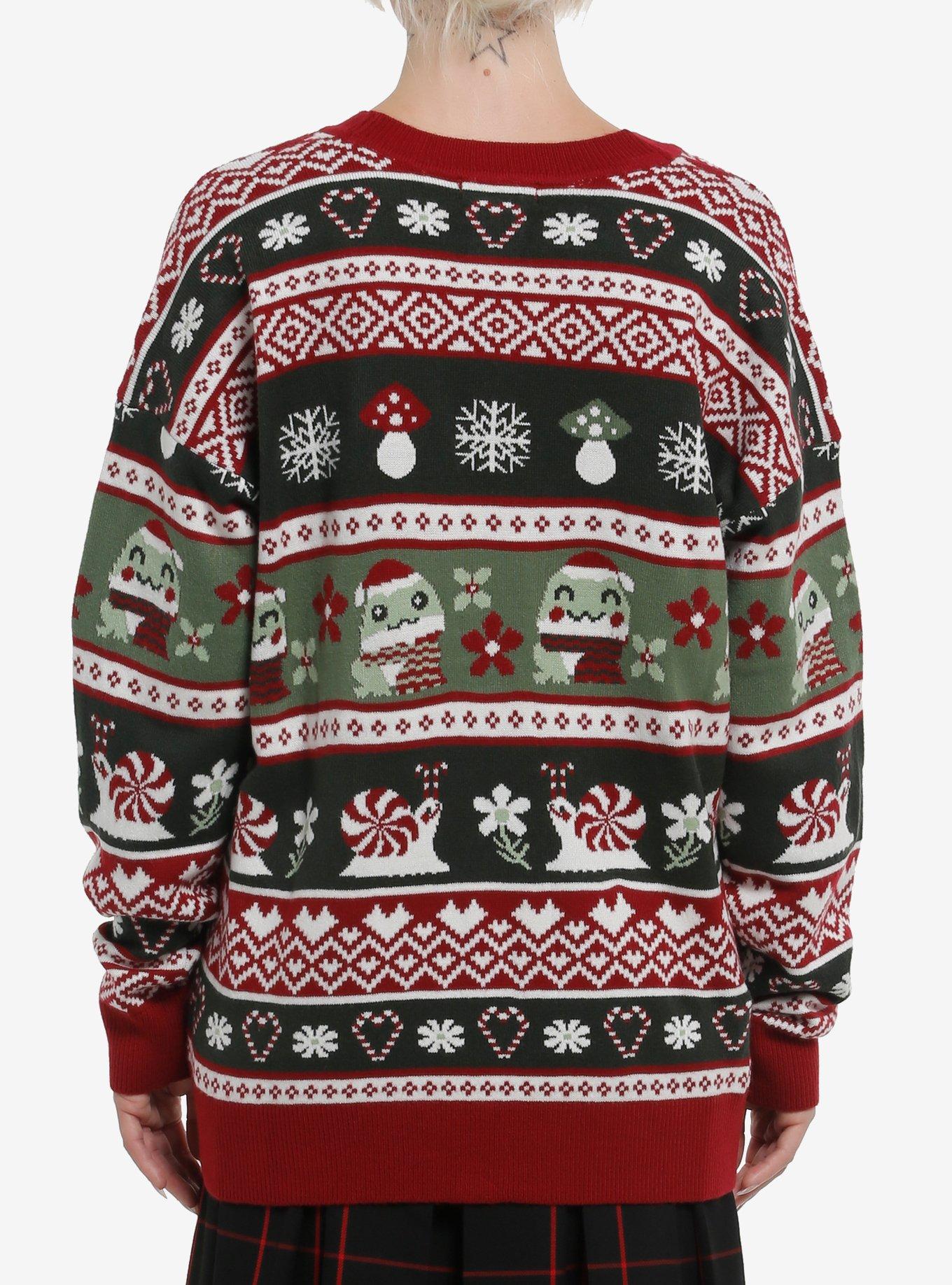 Thorn & Fable Peppermint Snail & Frog Girls Cardigan, GREEN, alternate