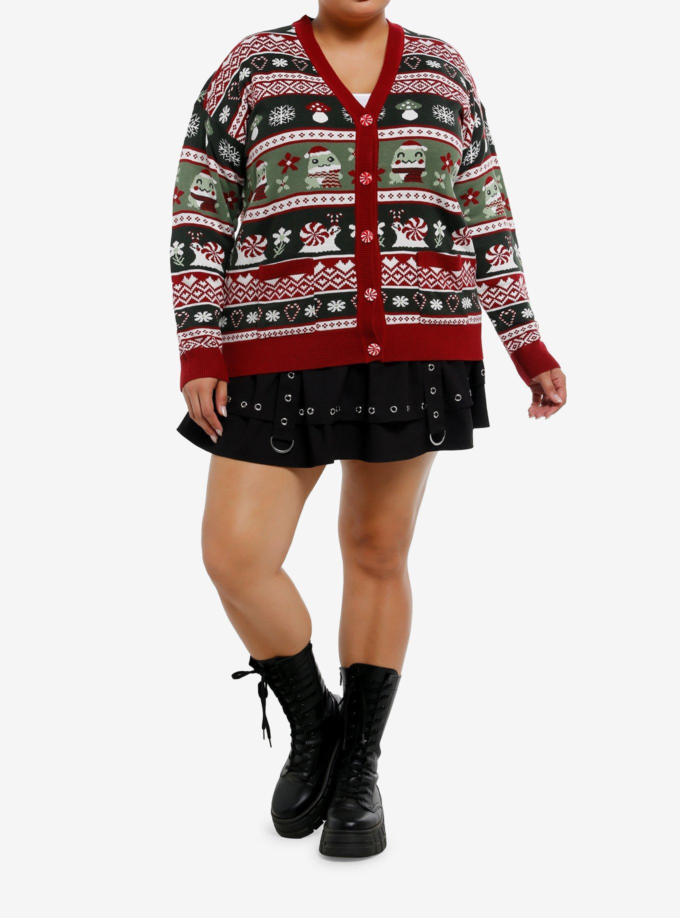 Thorn & Fable Peppermint Snail & Frog Girls Cardigan Plus Size, , hi-res