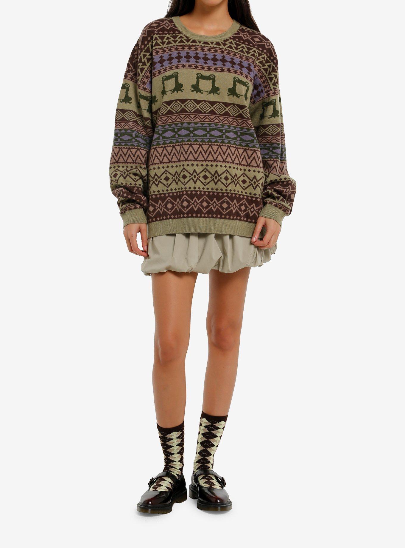 Thorn & Fable Frog Fair Isle Girls Sweater, , hi-res