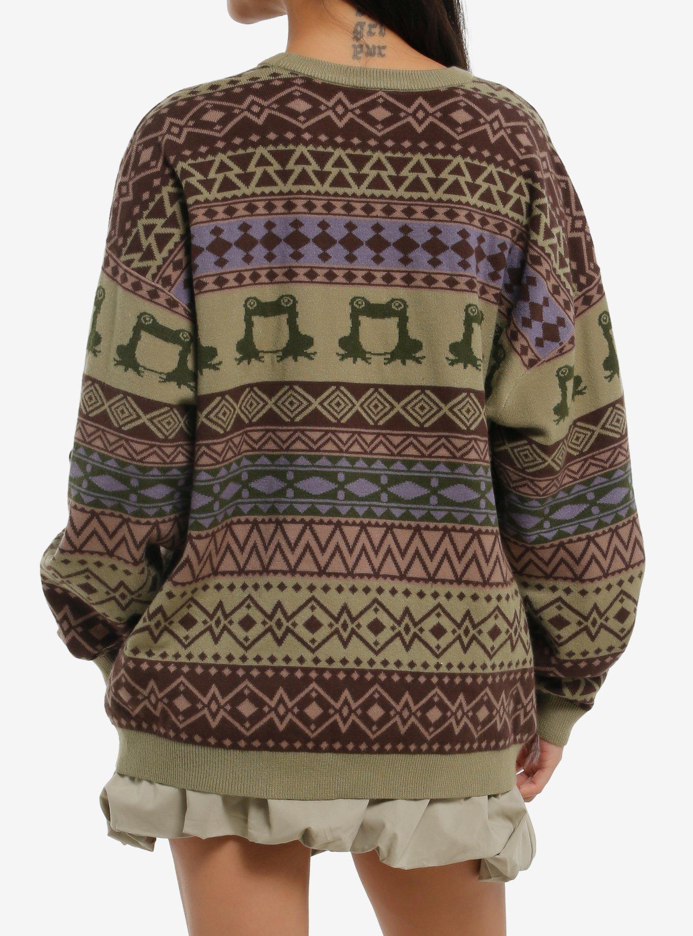 Thorn & Fable Frog Fair Isle Girls Sweater, GREEN, alternate