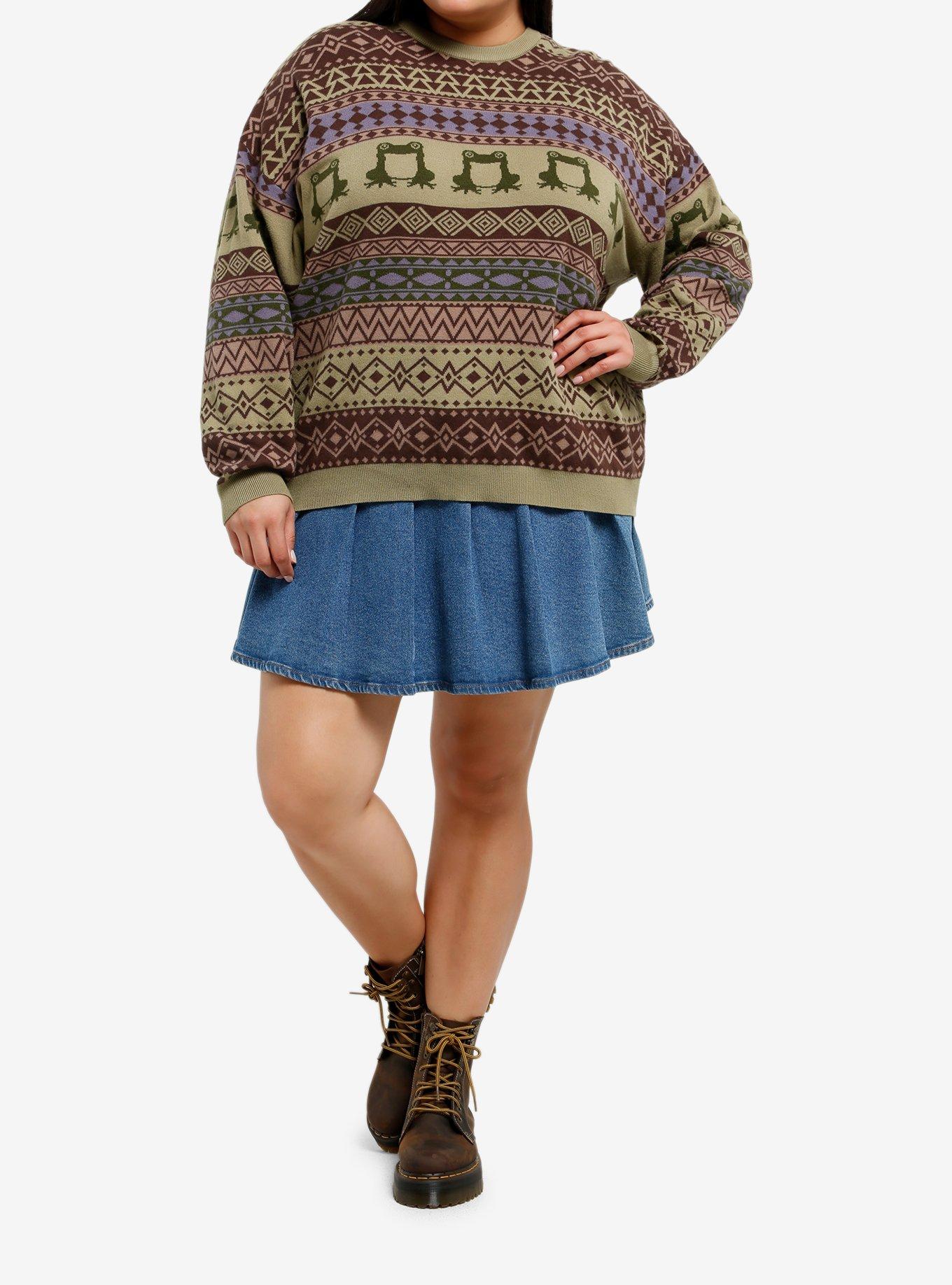 Thorn & Fable Frog Fair Isle Girls Sweater Plus Size, , hi-res