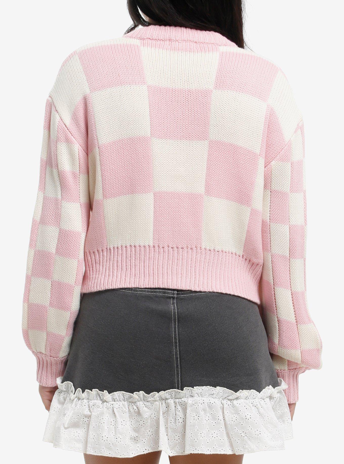 Sweet Society Pearl Strawberry Checker Girls Cardigan, , alternate