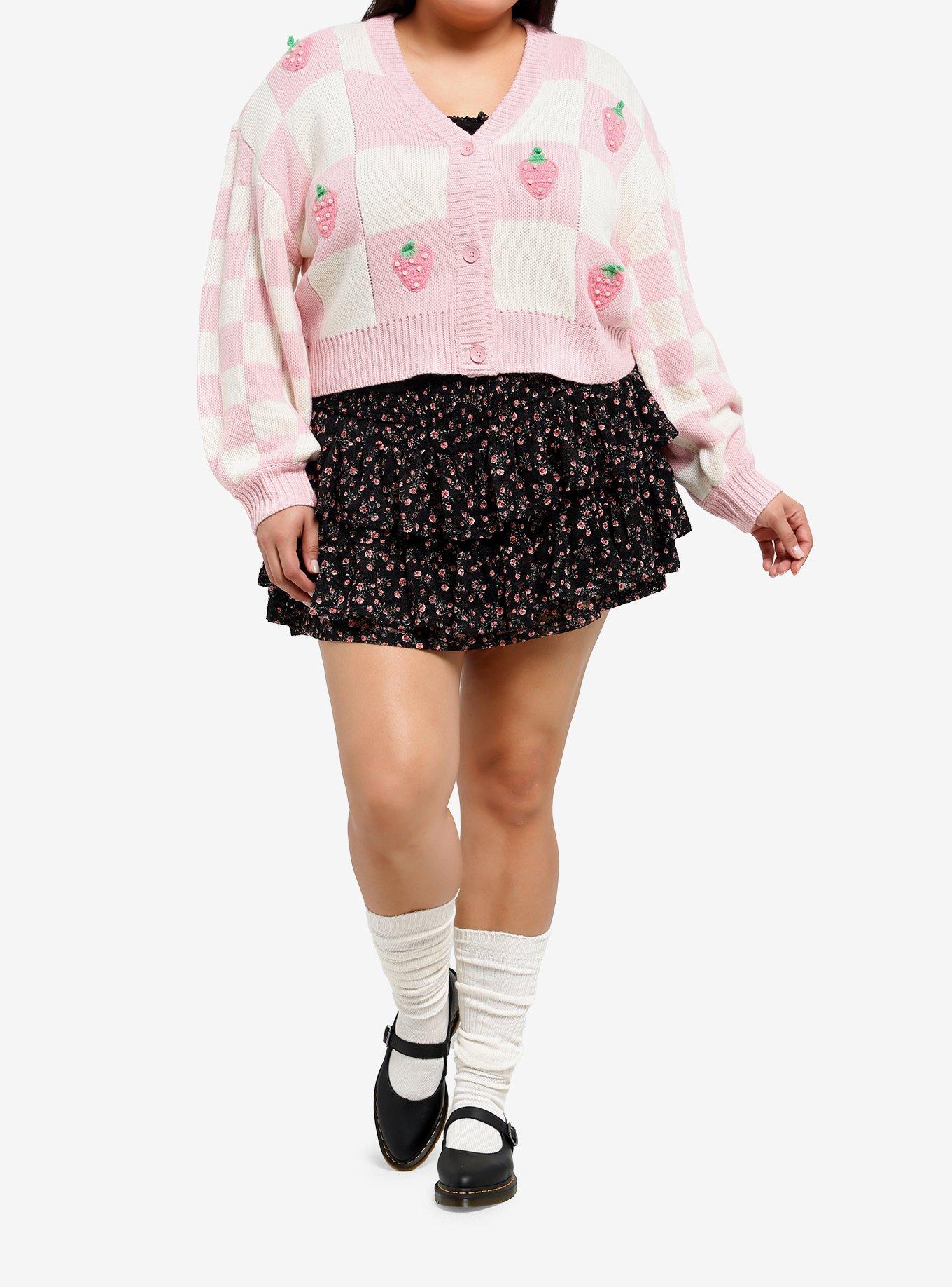 Sweet Society Pearl Strawberry Checker Girls Cardigan Plus Size, , hi-res