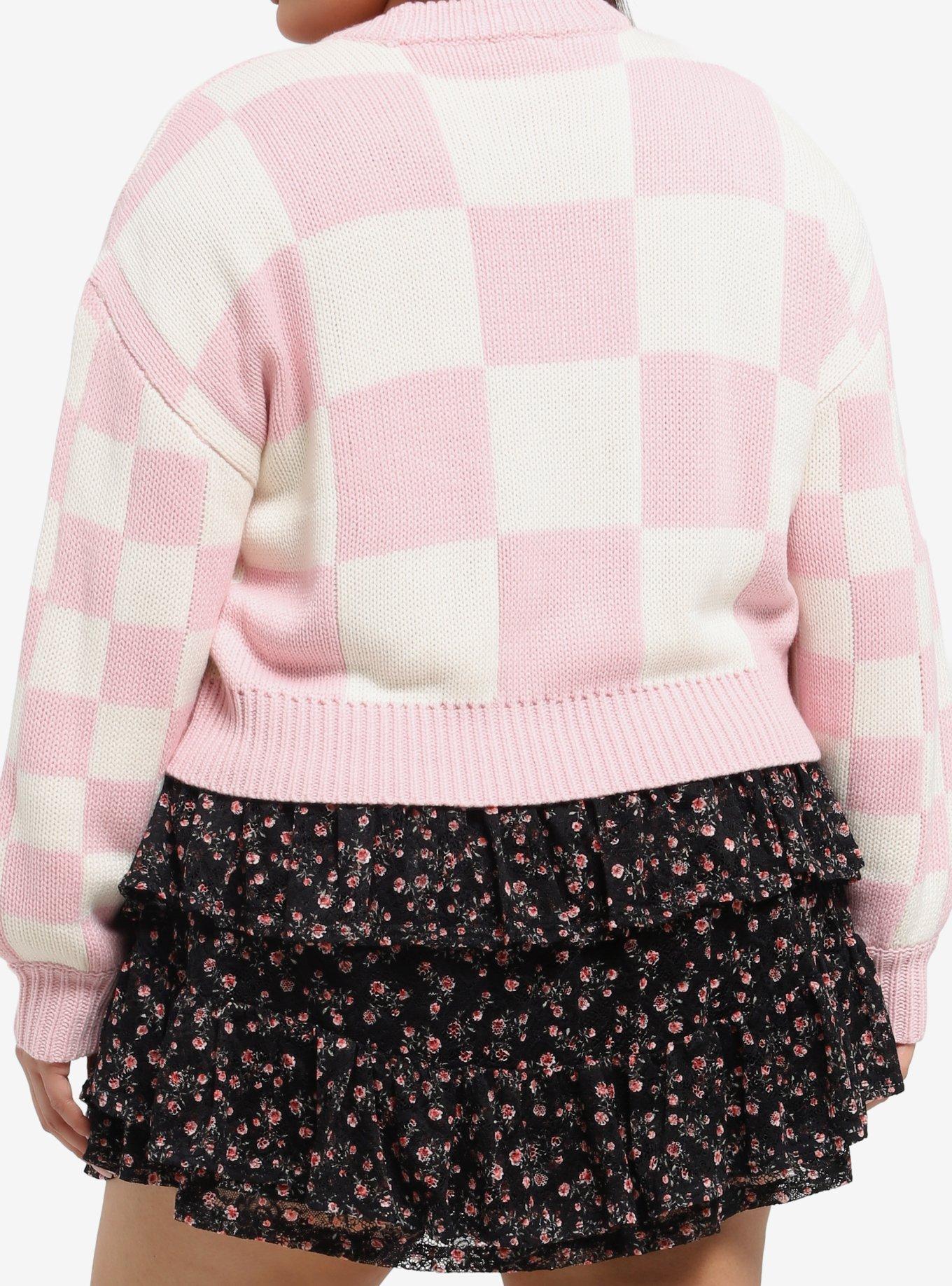 Sweet Society Pearl Strawberry Checker Girls Cardigan Plus Size, , alternate