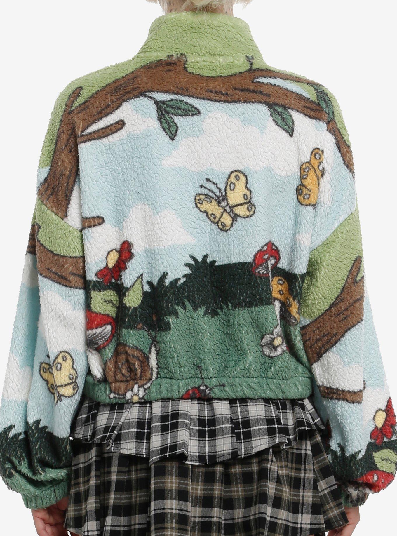 Thorn & Fable Ghost Swing Sherpa Girls Crop Sweater, GREEN, alternate