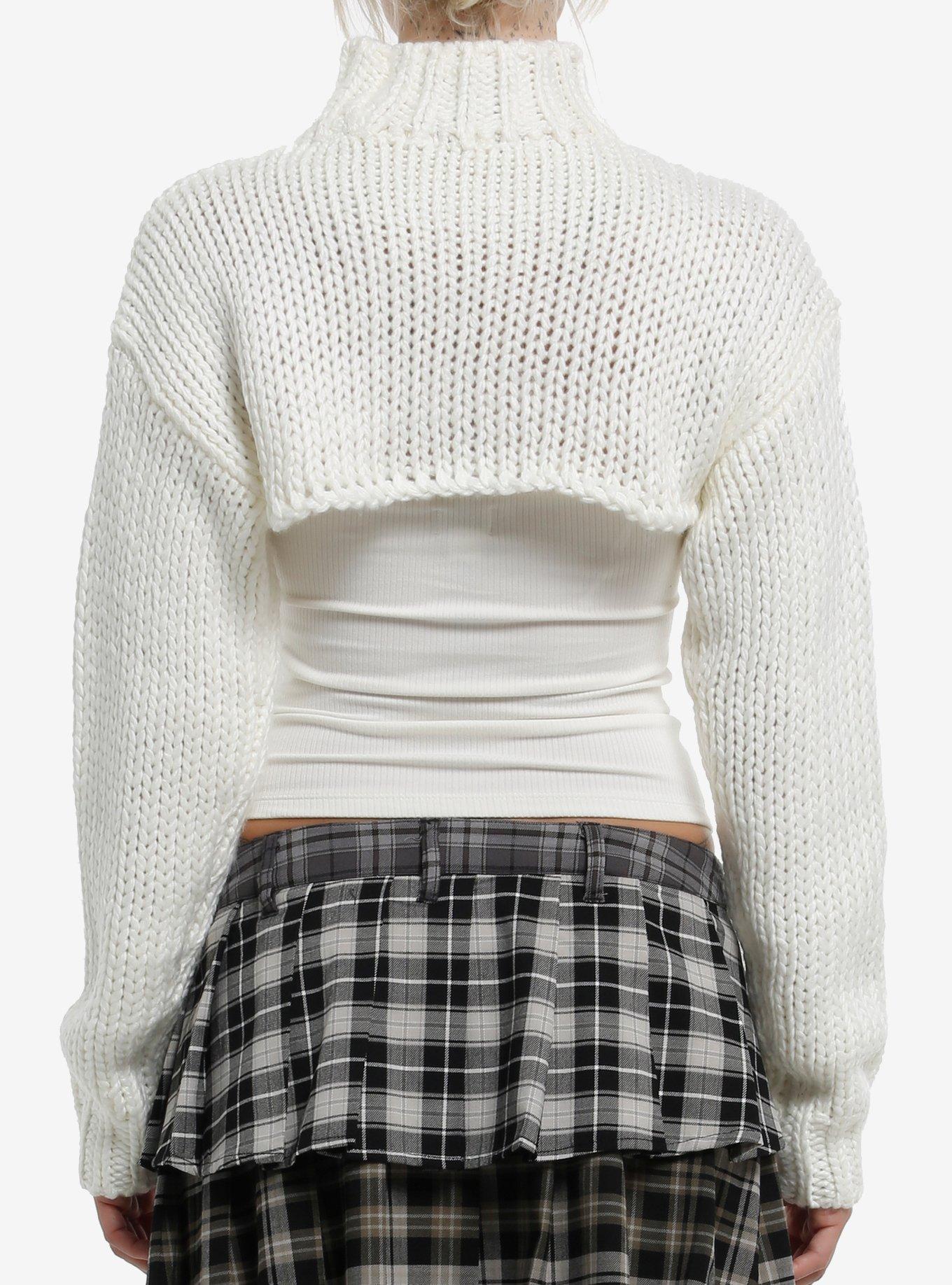 Thorn & Fable Cream Mock Neck Girls Knit Shrug, CREAM, alternate