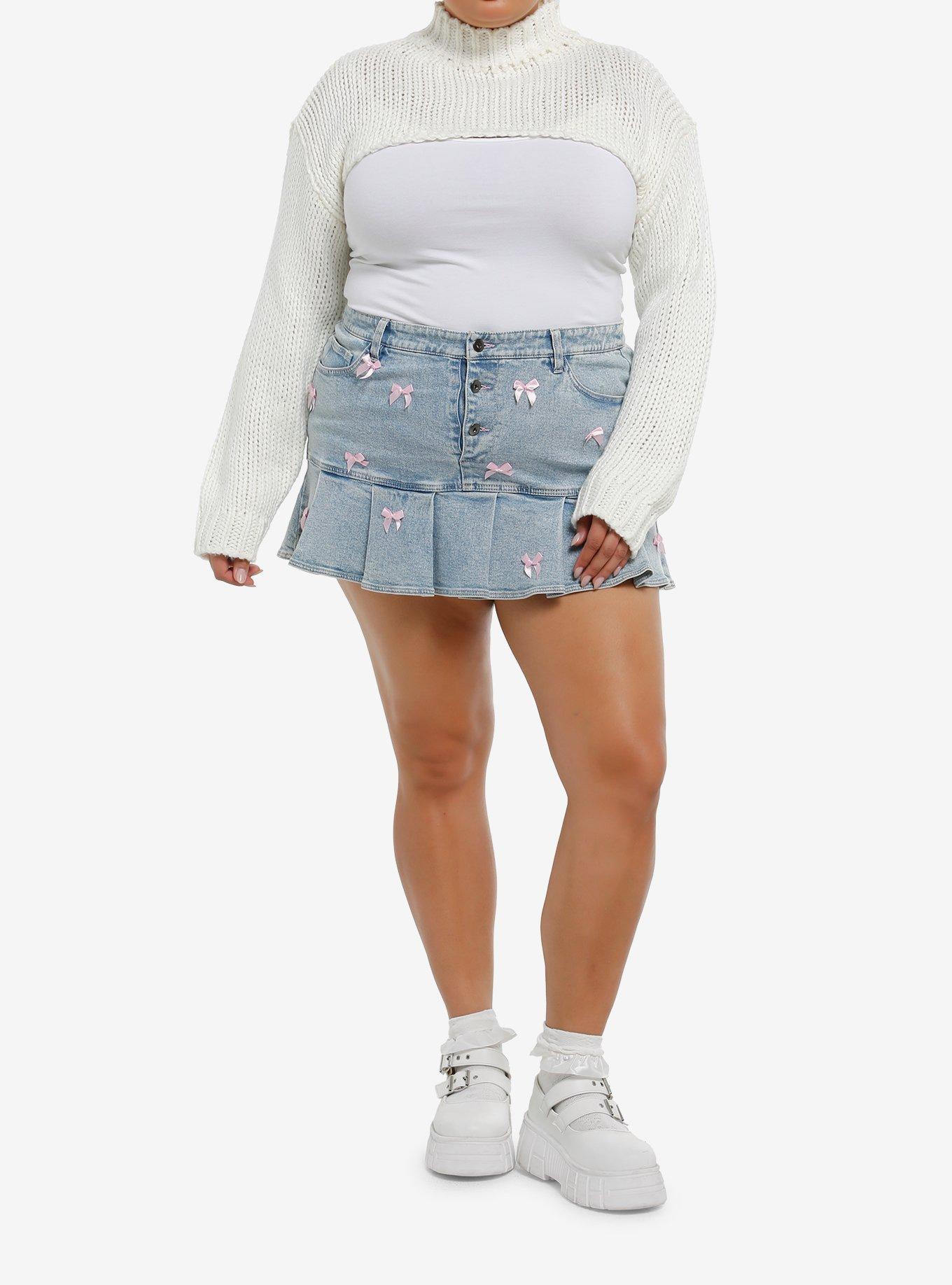 Thorn & Fable Cream Mock Neck Girls Knit Shrug Plus Size, , hi-res