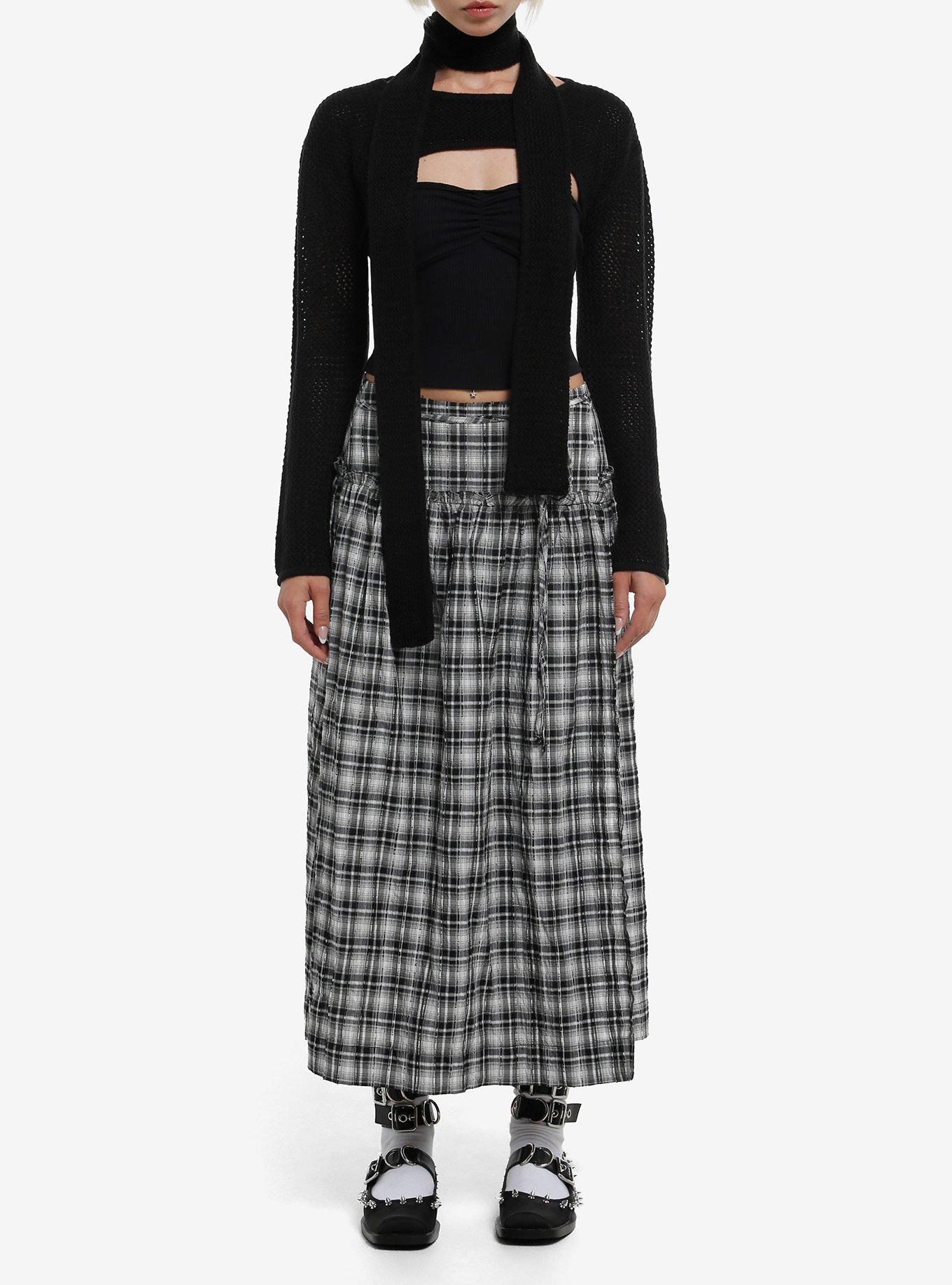 Social Collision Black Girls Knit Shrug With Scarf, , hi-res