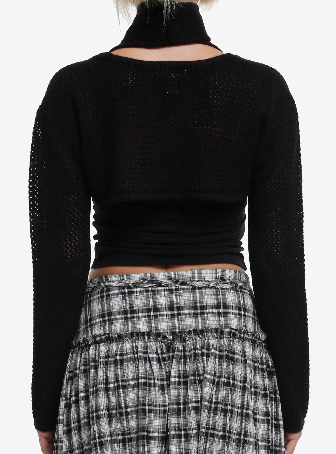 Social Collision Black Girls Knit Shrug With Scarf, BLACK, alternate
