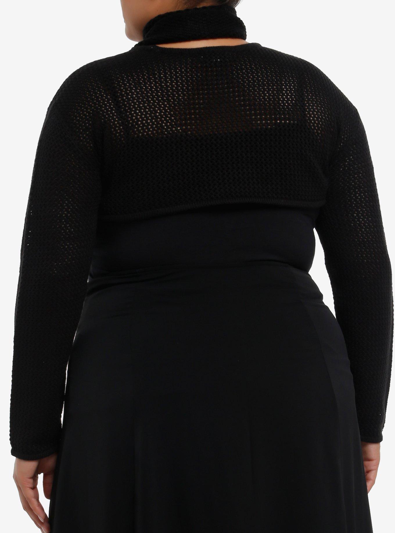 Social Collision Black Girls Knit Shrug With Scarf Plus Size, BLACK, alternate