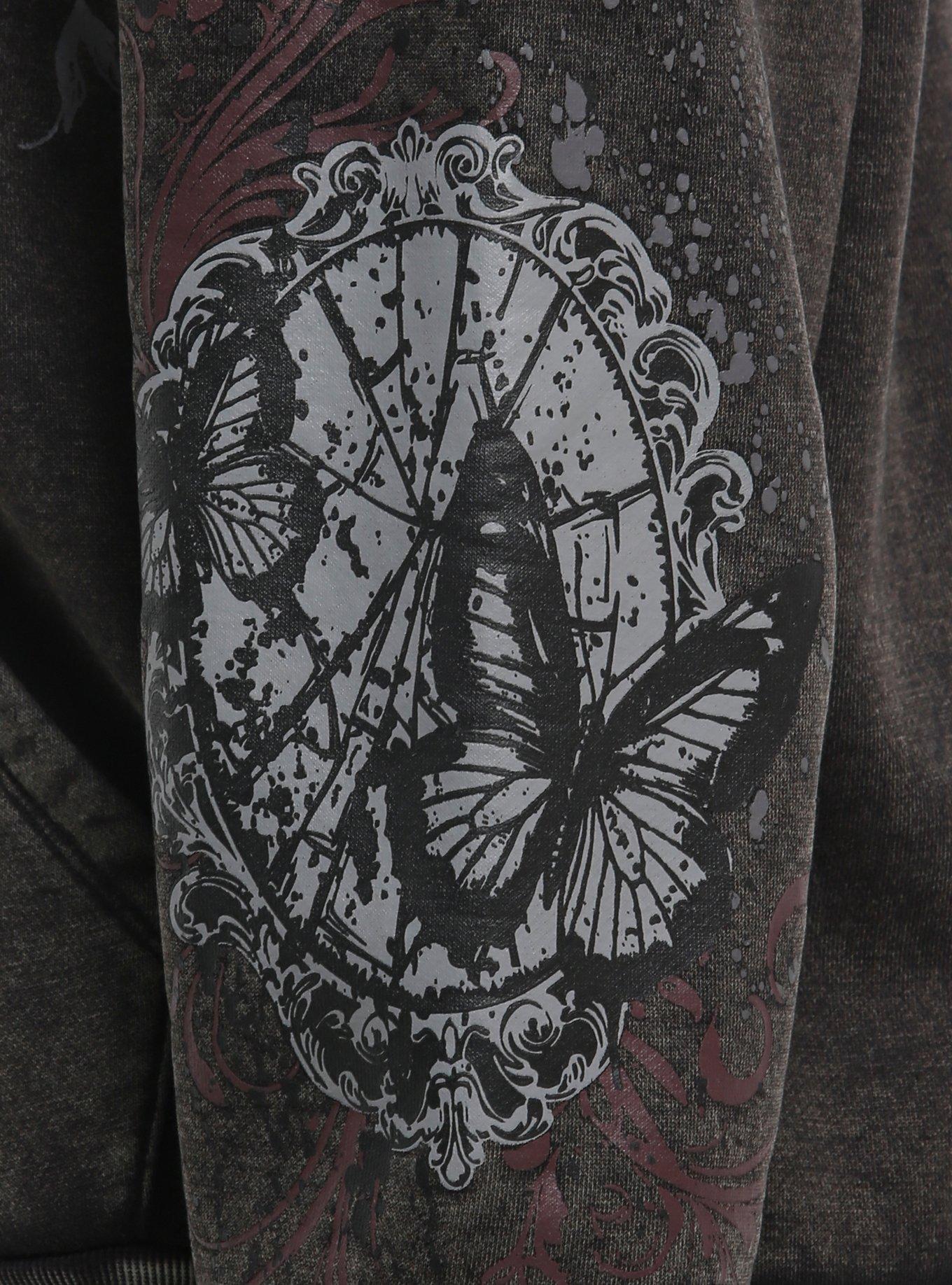 Social Collision Butterfly & Cross Girls Hoodie, BLACK, alternate