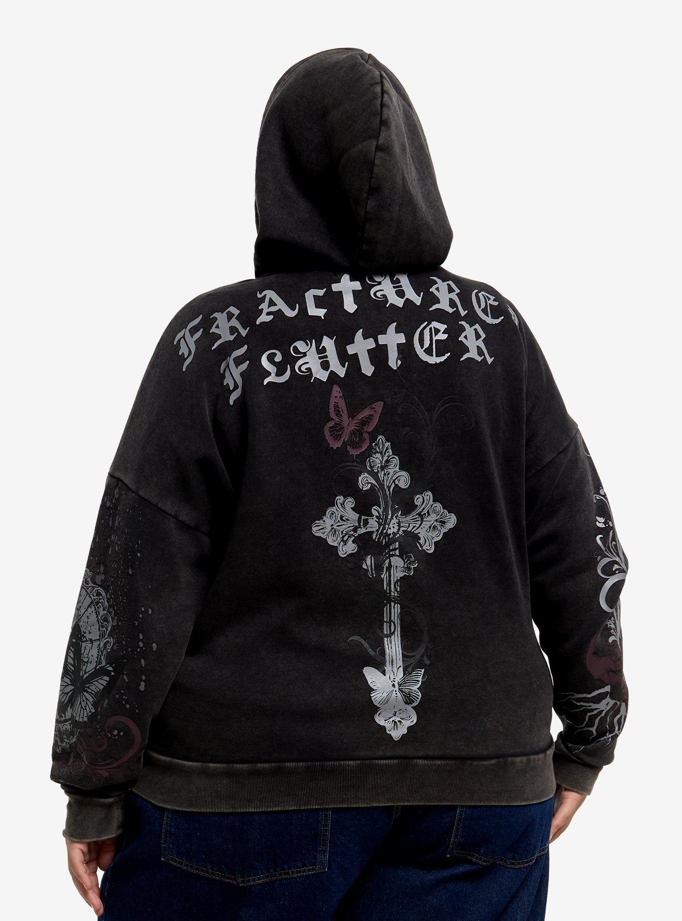 Social Collision Butterfly & Cross Girls Hoodie Plus Size, BLACK, alternate