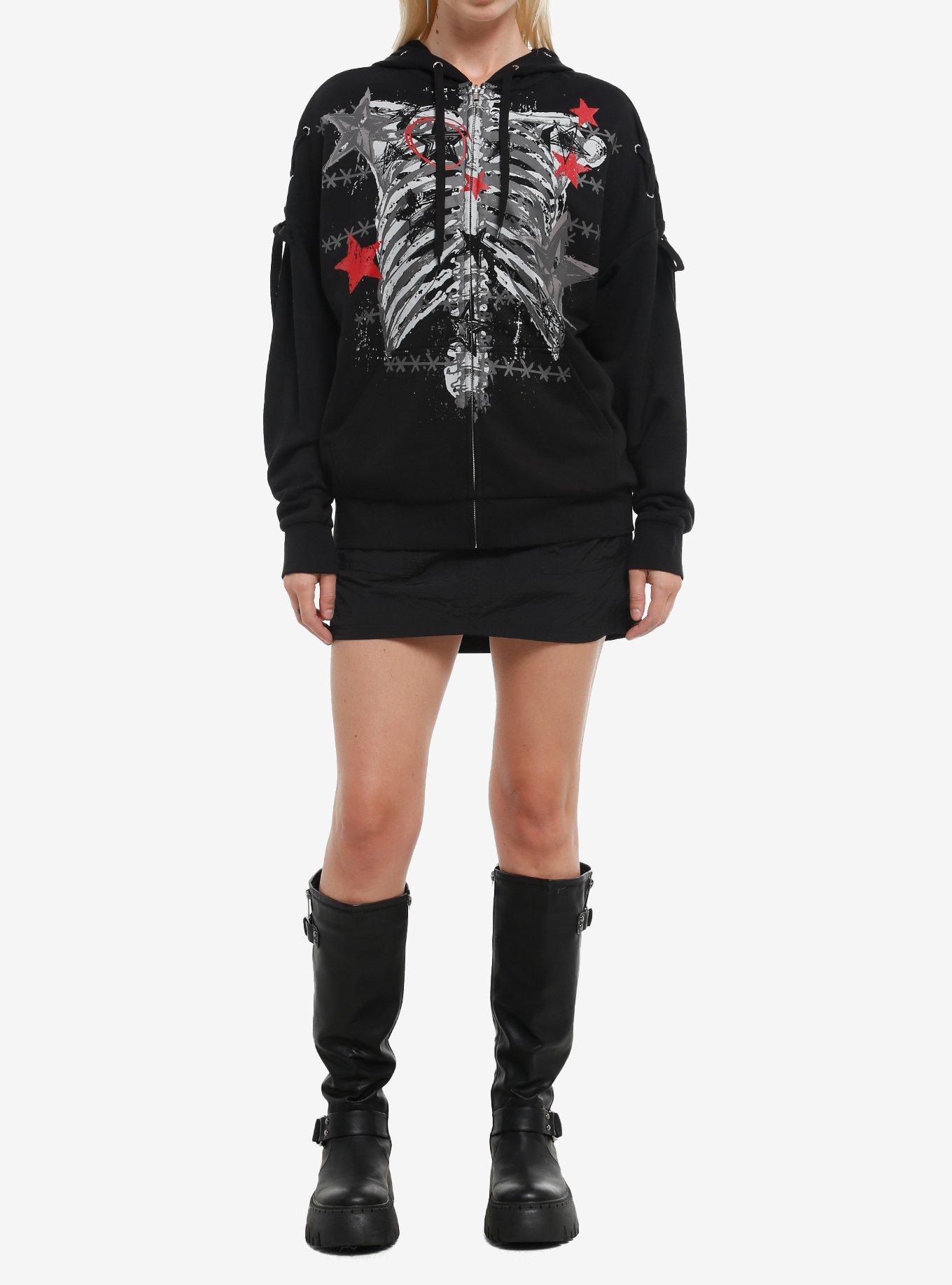 Social Collision Rib Cage Star Lace-Up Girls Hoodie, , hi-res