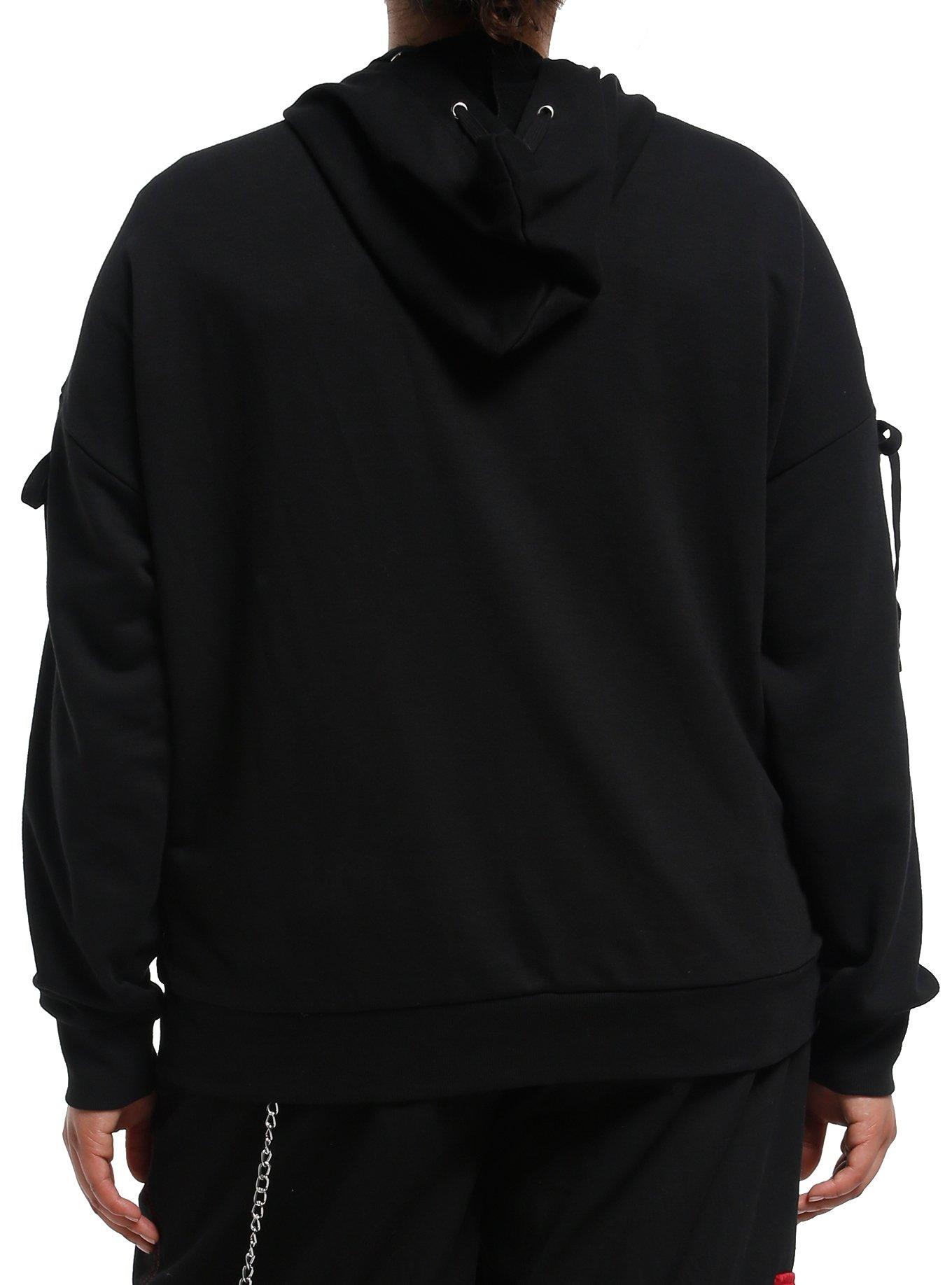 Social Collision Rib Cage Star Lace-Up Girls Hoodie Plus Size, RED, alternate