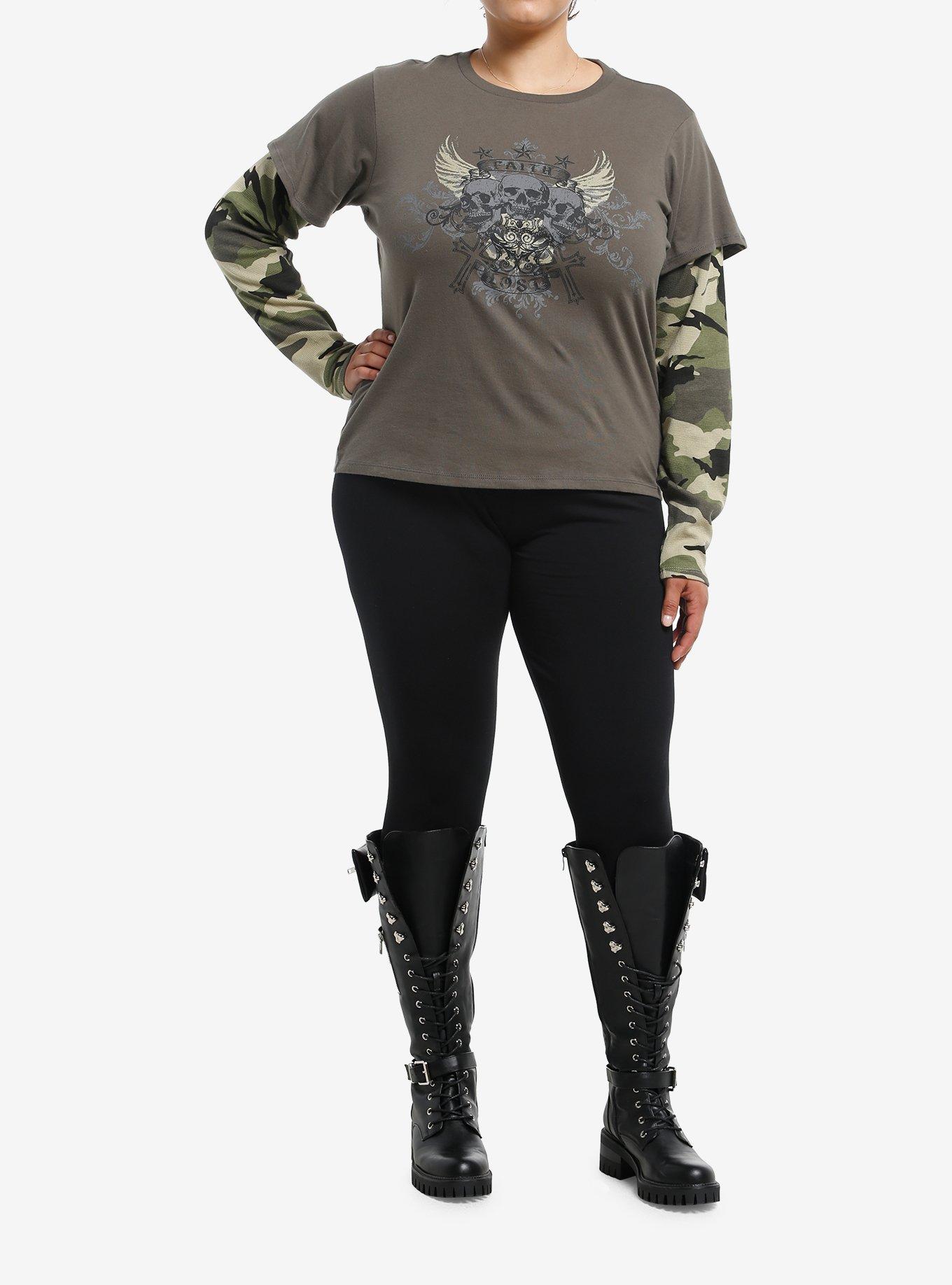 Social Collision Skull Wings Camouflage Girls Long-Sleeve Twofer Plus Size, , hi-res