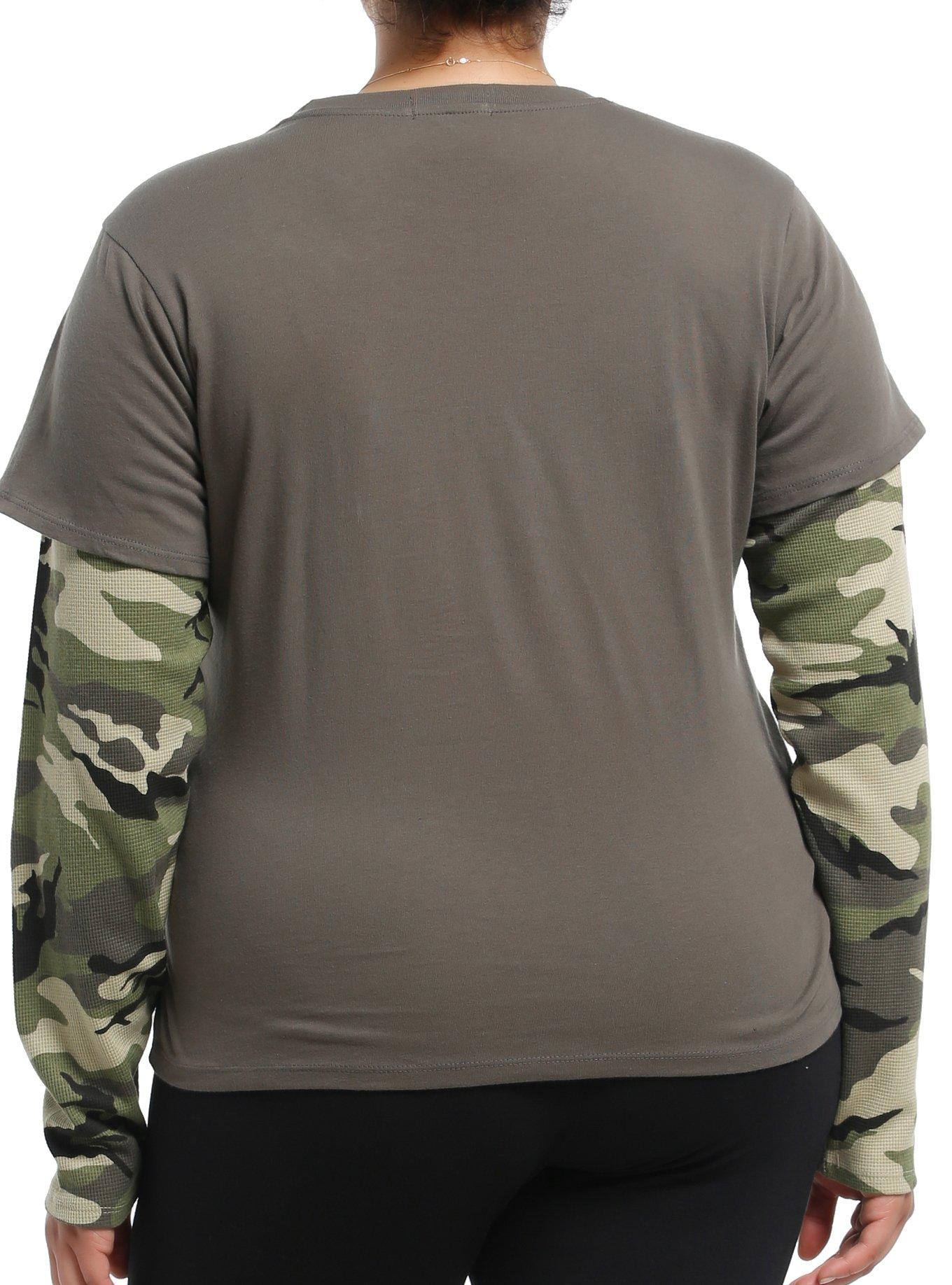 Skull Wings Camouflage Girls Long-Sleeve Twofer Plus Size, , hi-res
