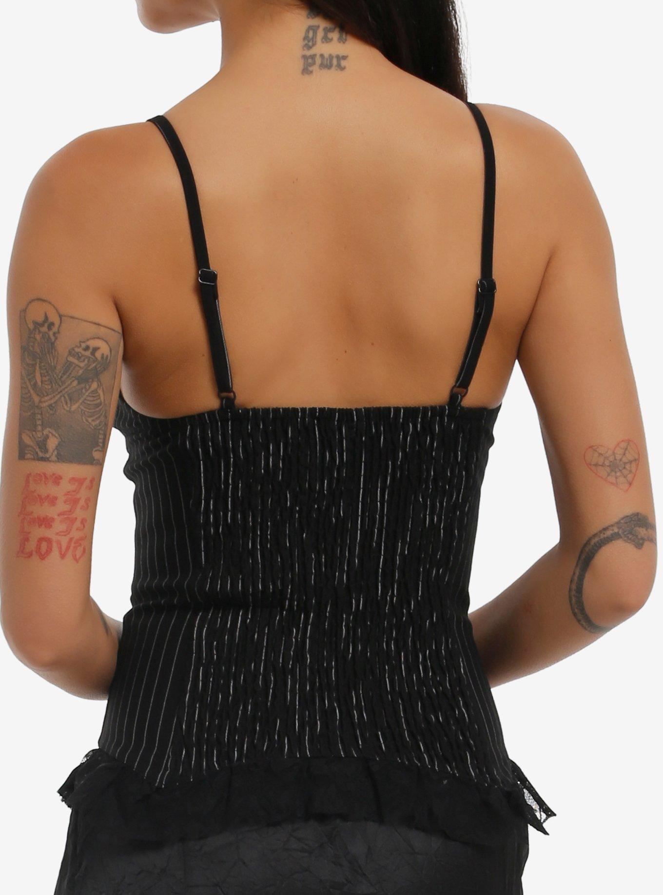 Black Pinstripe Lace Girls Cami, BLACK, alternate