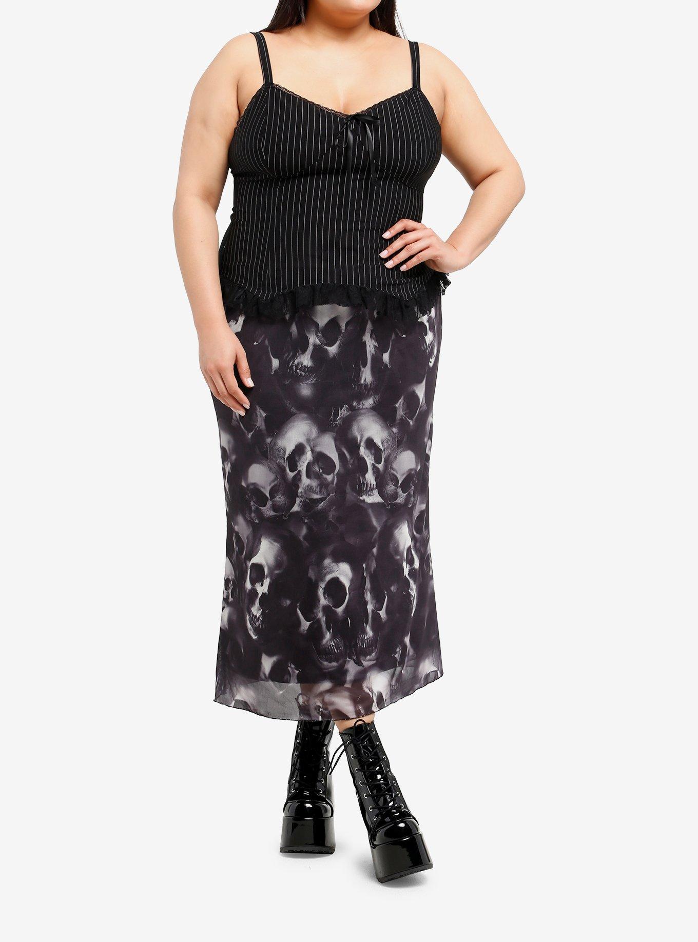 Black Pinstripe Lace Girls Cami Plus Size, , hi-res