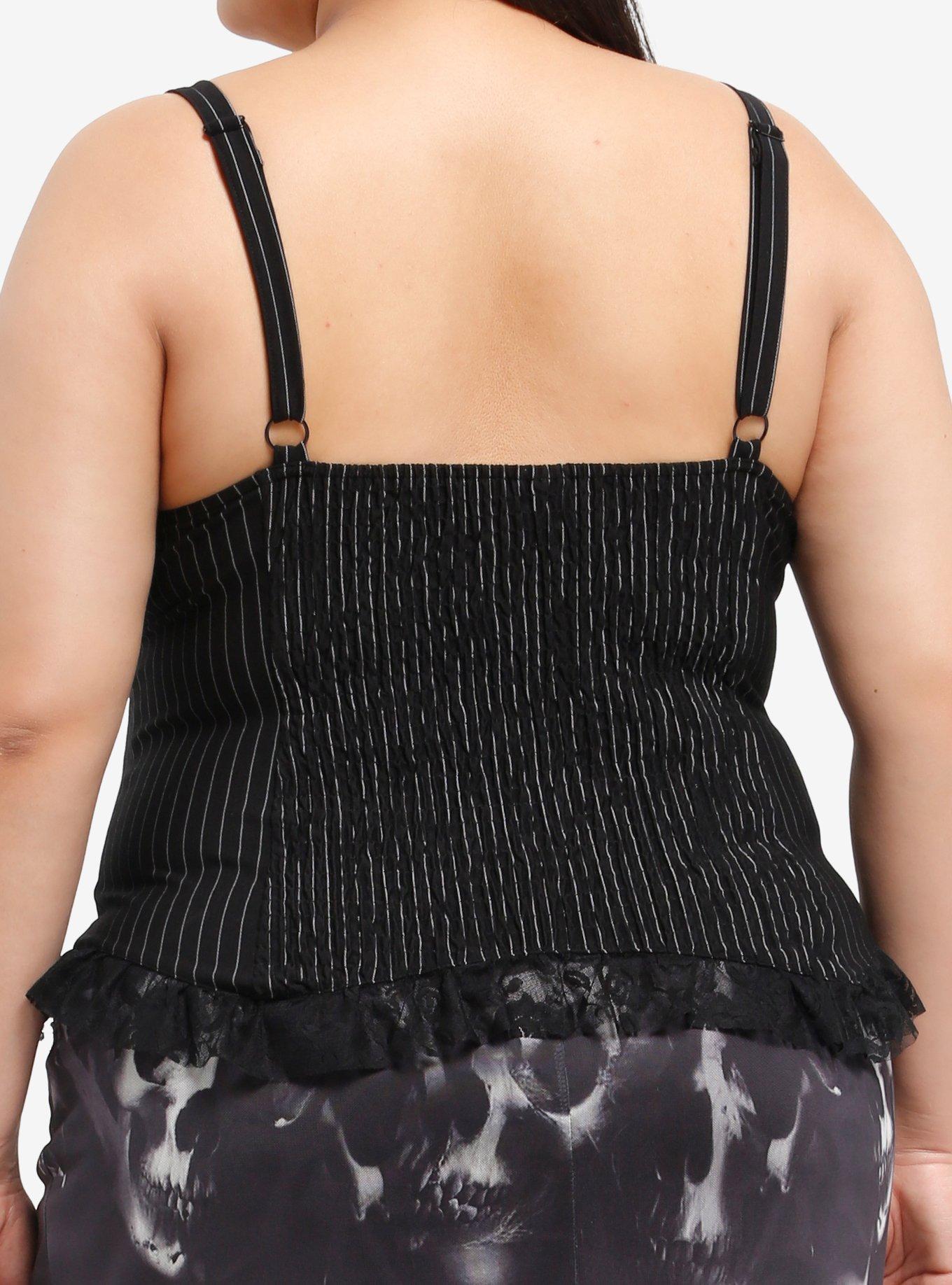 Black Pinstripe Lace Girls Cami Plus Size, BLACK, alternate