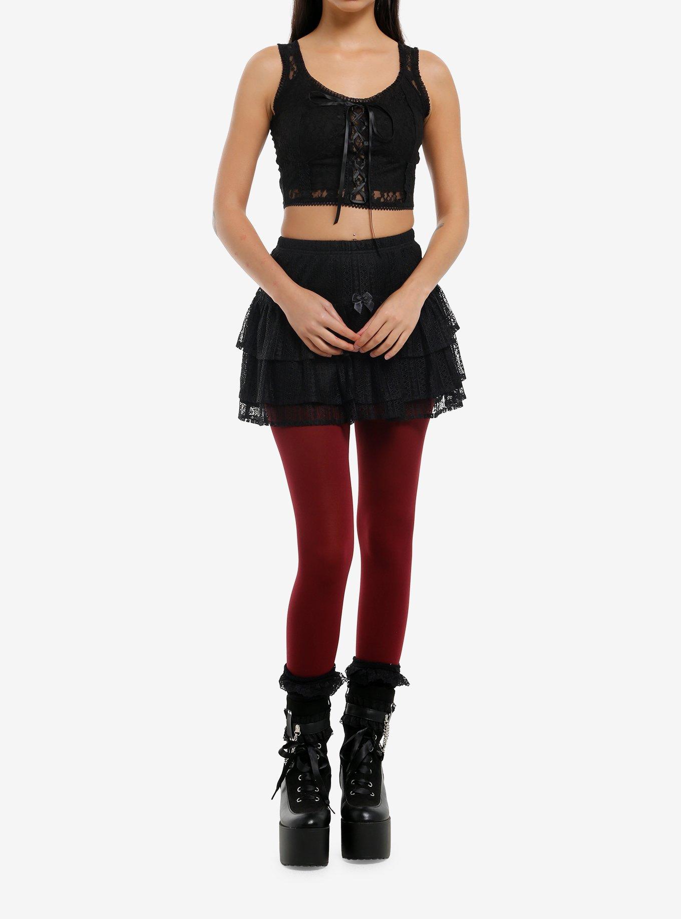 Cosmic Aura Black Lace Ribbon Corset Girls Crop Tank Top, , hi-res