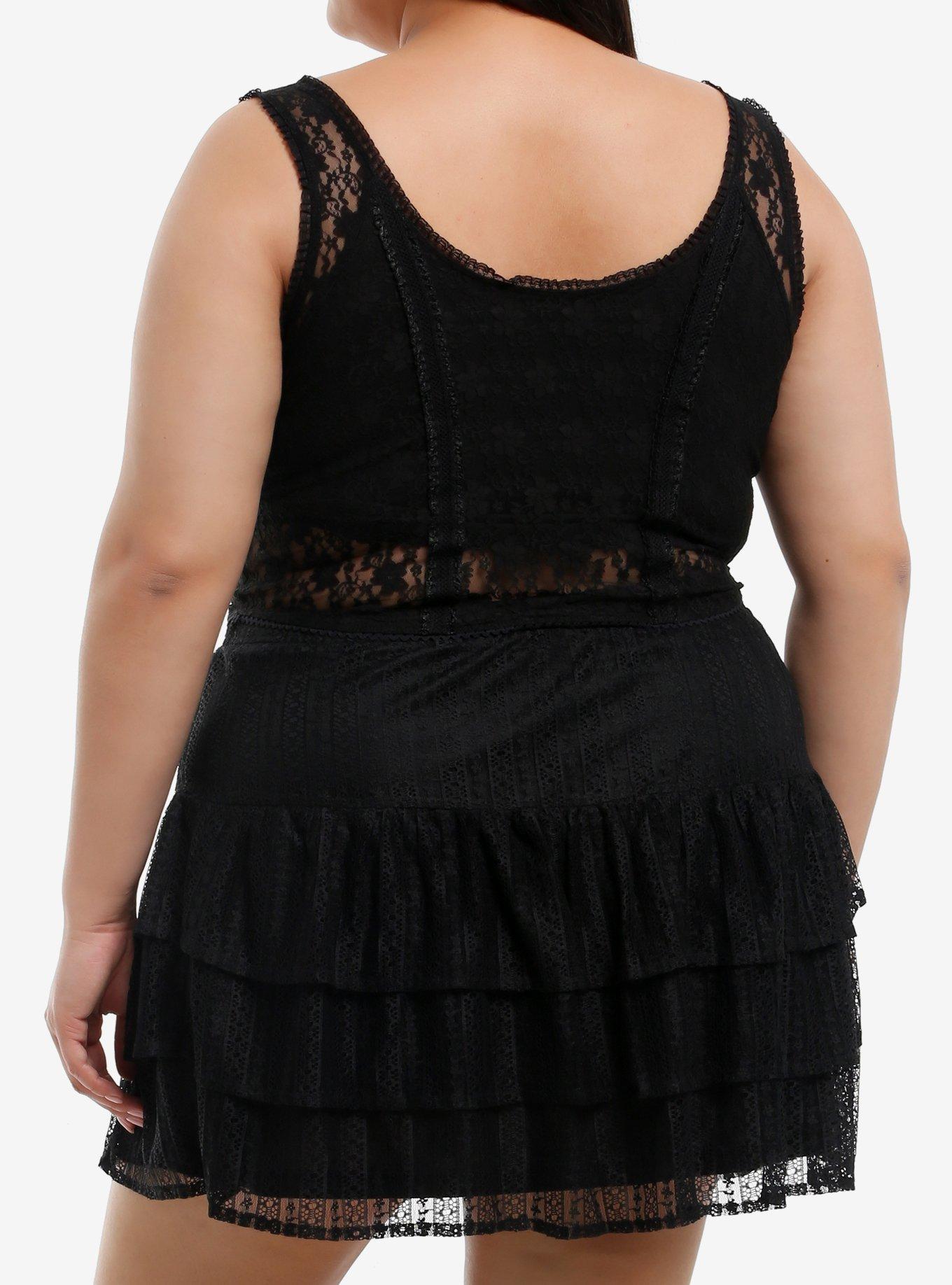 Cosmic Aura Black Lace Ribbon Corset Girls Crop Tank Top Plus Size, BLACK, alternate