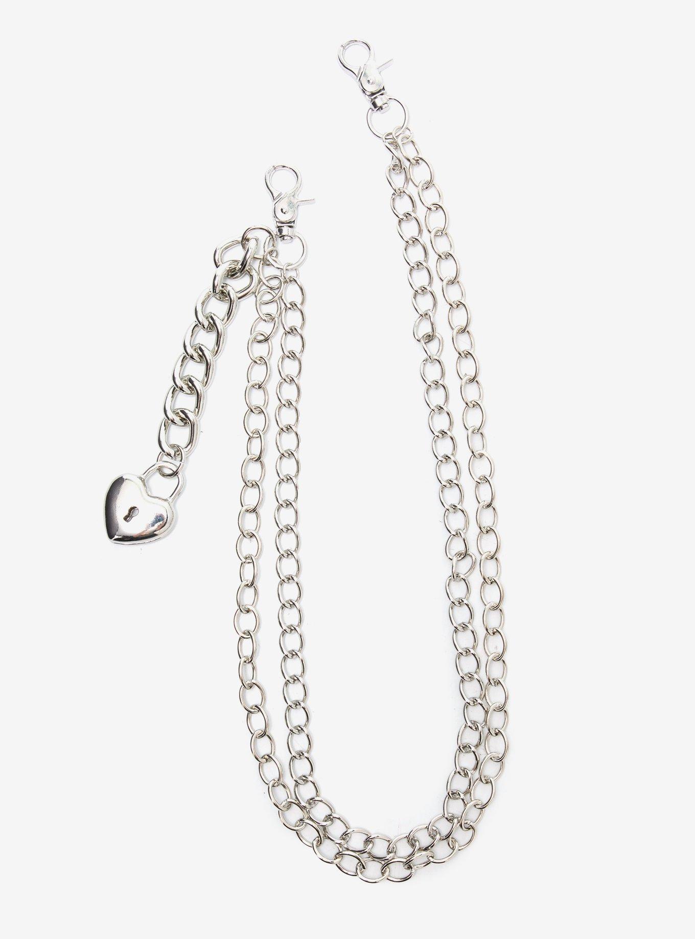 Silver 18 Inch & 20 Inch Heart Padlock Double Wallet Chain, , hi-res