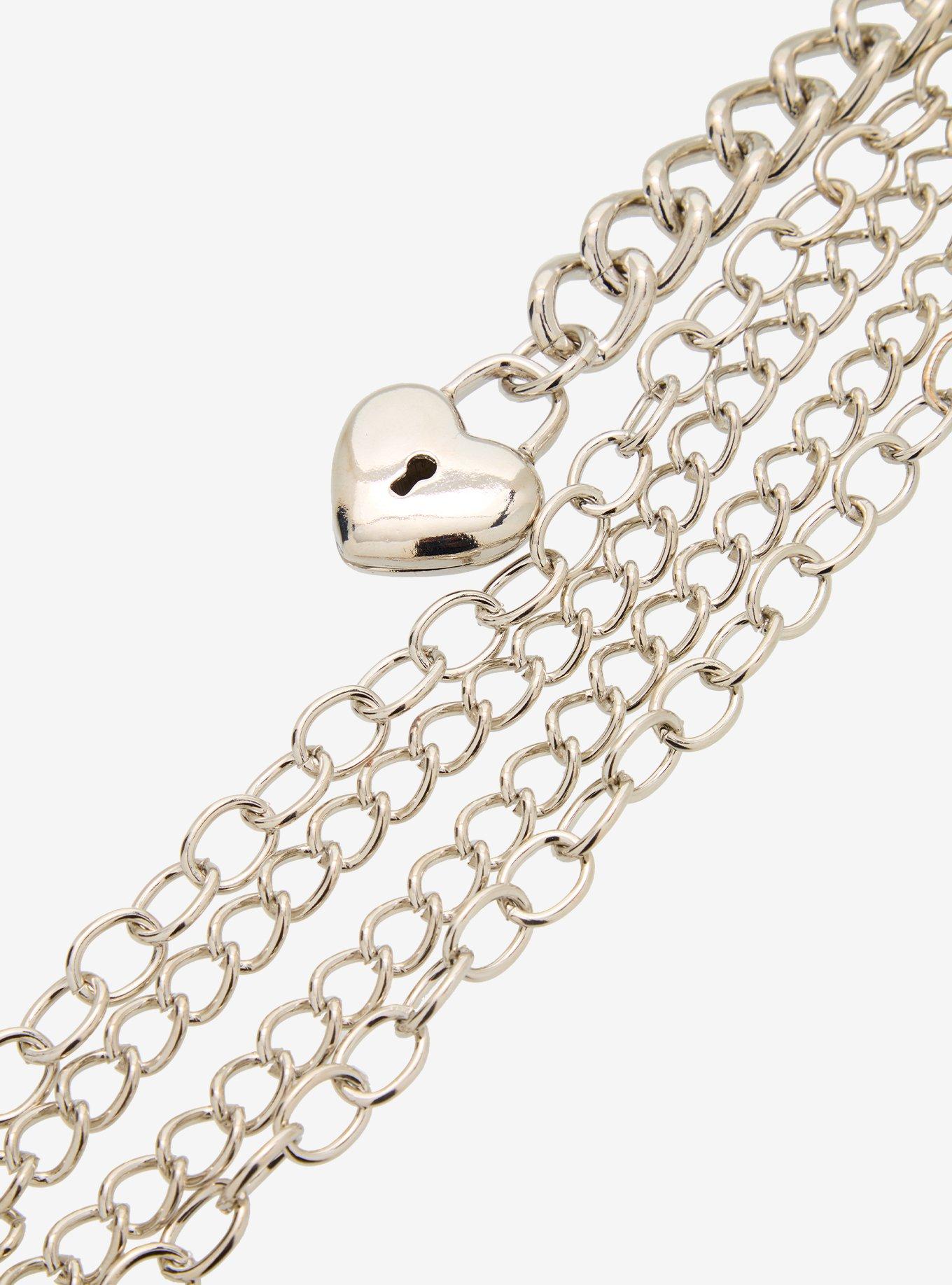 Silver 18 Inch & 20 Inch Heart Padlock Double Wallet Chain, , alternate