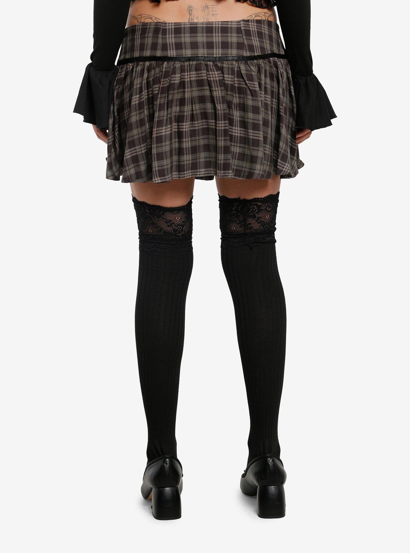 Social Collision Black & Dark Green Plaid Bow Mini Skort, , hi-res