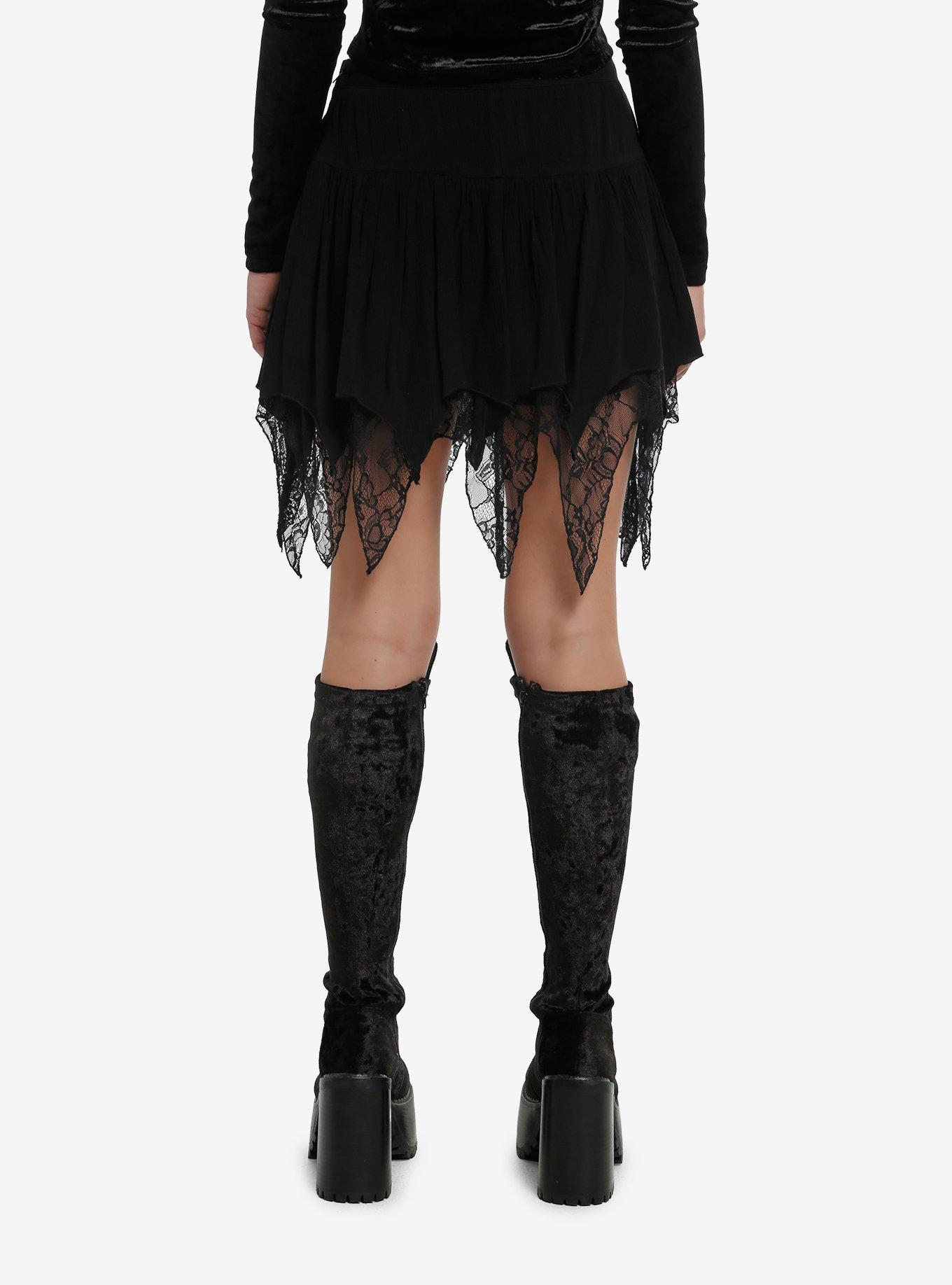 Cosmic Aura Black Lace Hanky Hem Mini Skort, , hi-res