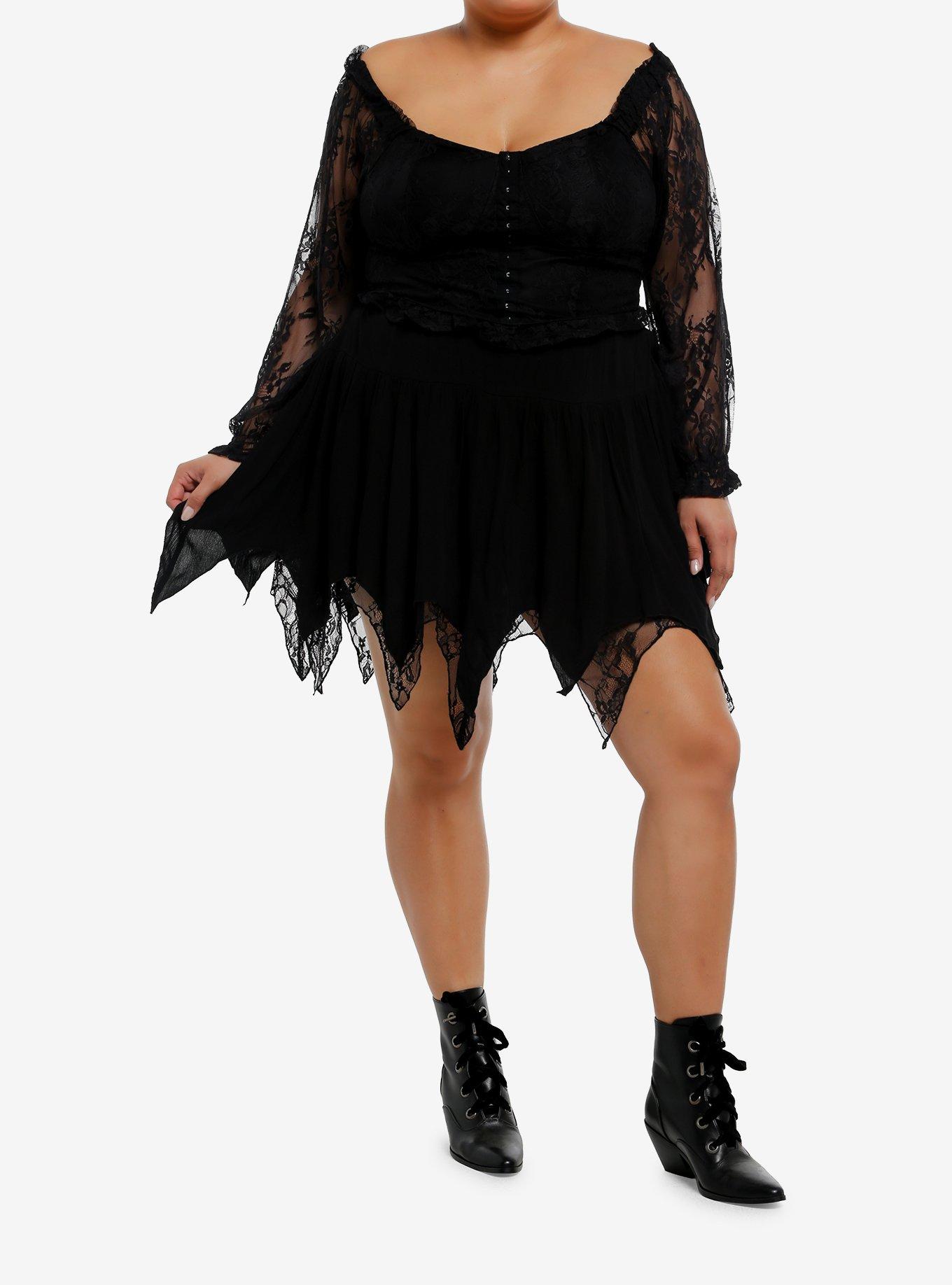 Cosmic Aura Black Lace Hanky Hem Mini Skort Plus Size, , hi-res