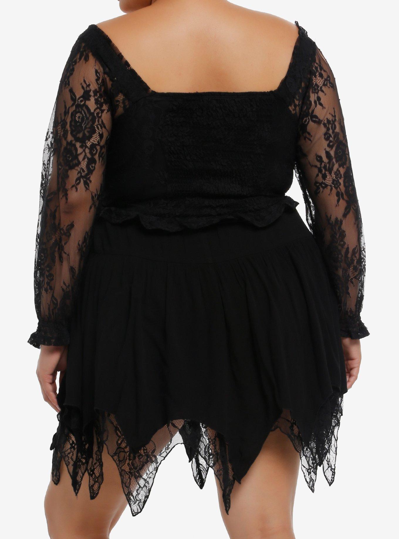 Cosmic Aura Black Lace Hanky Hem Mini Skort Plus Size, BLACK, alternate