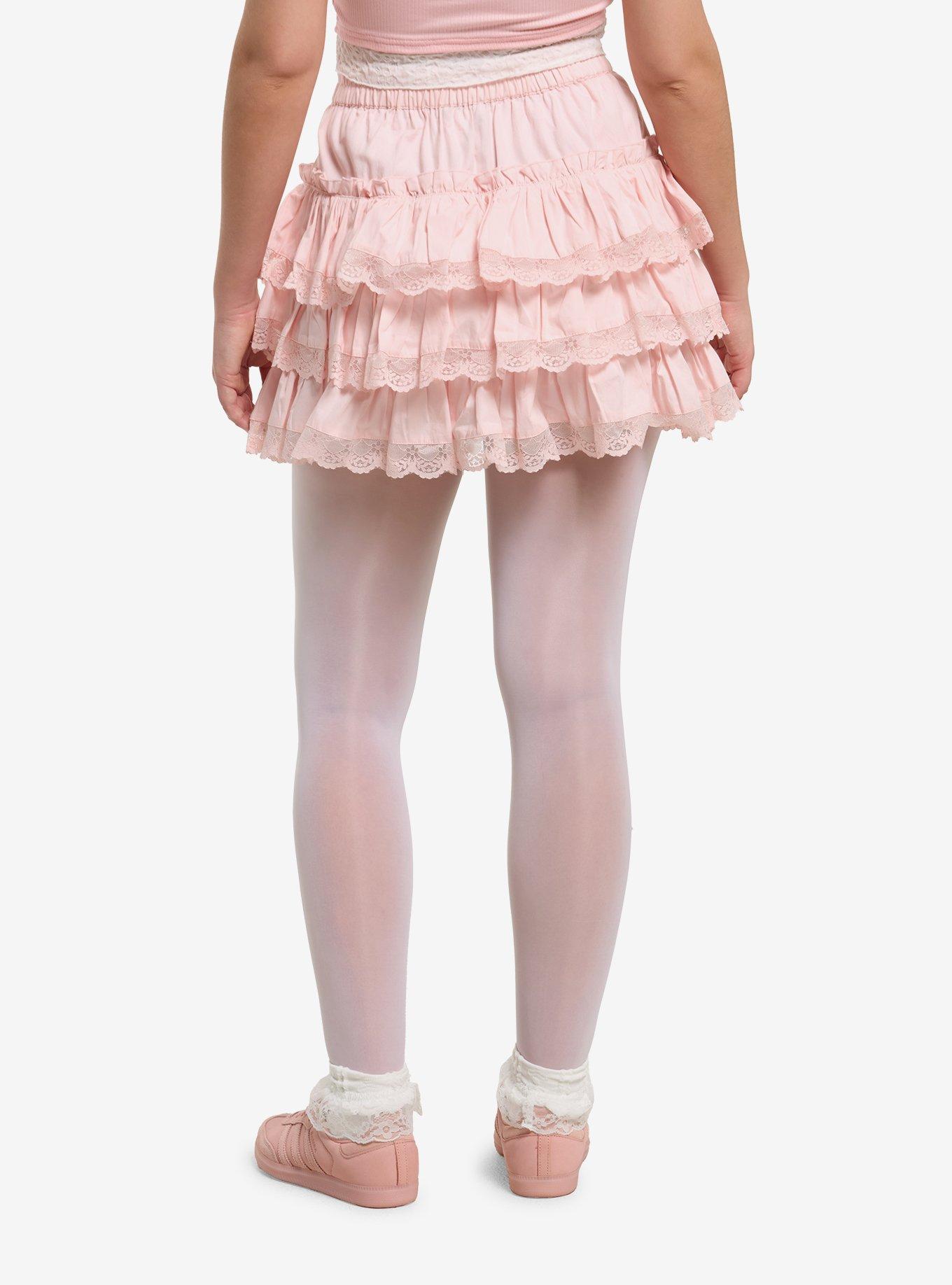 Sweet Society Pink Lace Bow Tiered Skirt, , hi-res